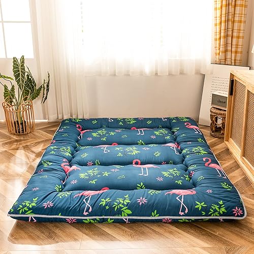 Miniatura 83 de MAXYOYO El mármol negro imprimió el futón japonés, la almohadilla de dormir espesa enrolla el colchón que acampa Mármol negro,Flor 1,floral azul