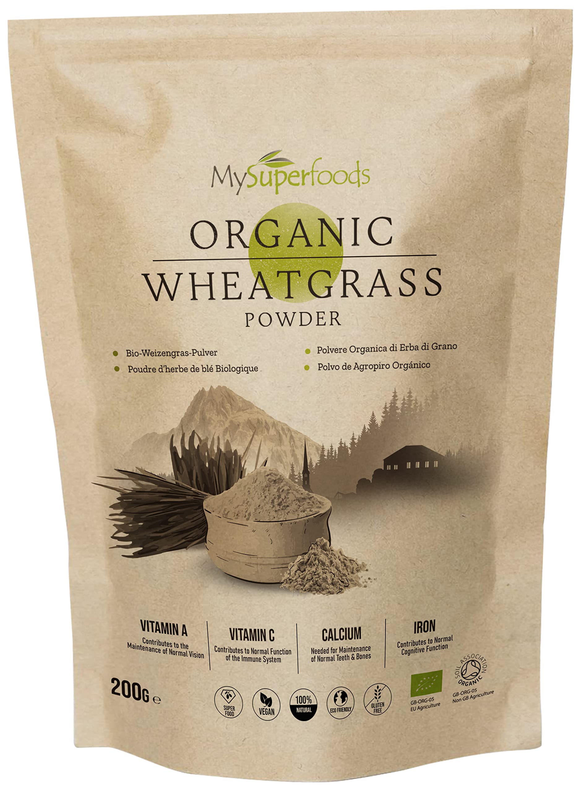 MySuperfoods Organic Wheatgrass Powder 200g, High Chlorophyll ContentEU OrganicSoil AssociationSoil AssociationSoil Association