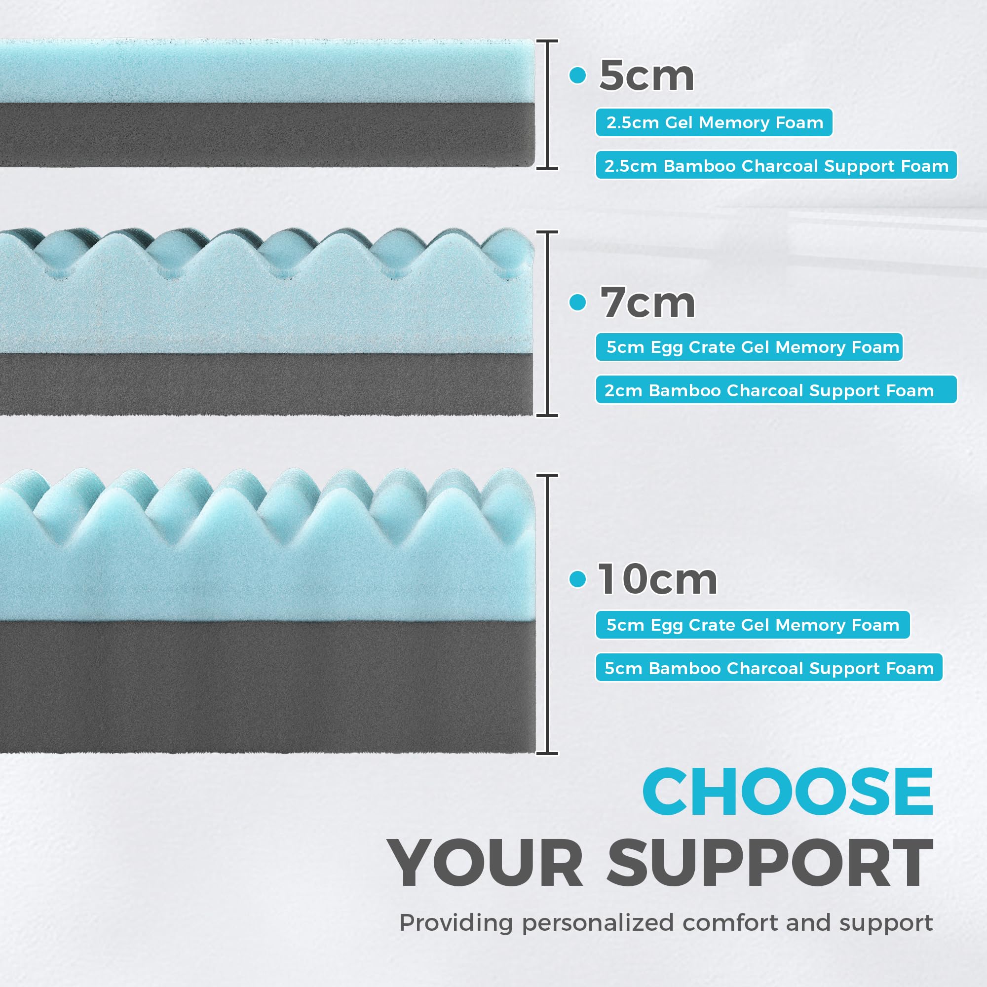 USPARK - Coprimaterasso super king spesso 10 cm, in memory foam e strato in carbone di bambù per comfort e supporto, rivestimento rimovibile in fibra di bambù con base antiscivolo (super king, 180 x