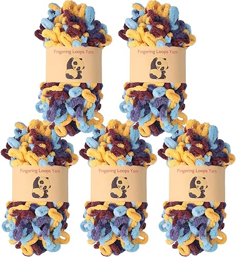 Miniatura 1 de Shenlin - Paquete de 5 hilos de felpilla gruesa para tejer a mano, lavable a máquina, de poliéster, esponjoso, grueso, voluminoso, para bufandas,