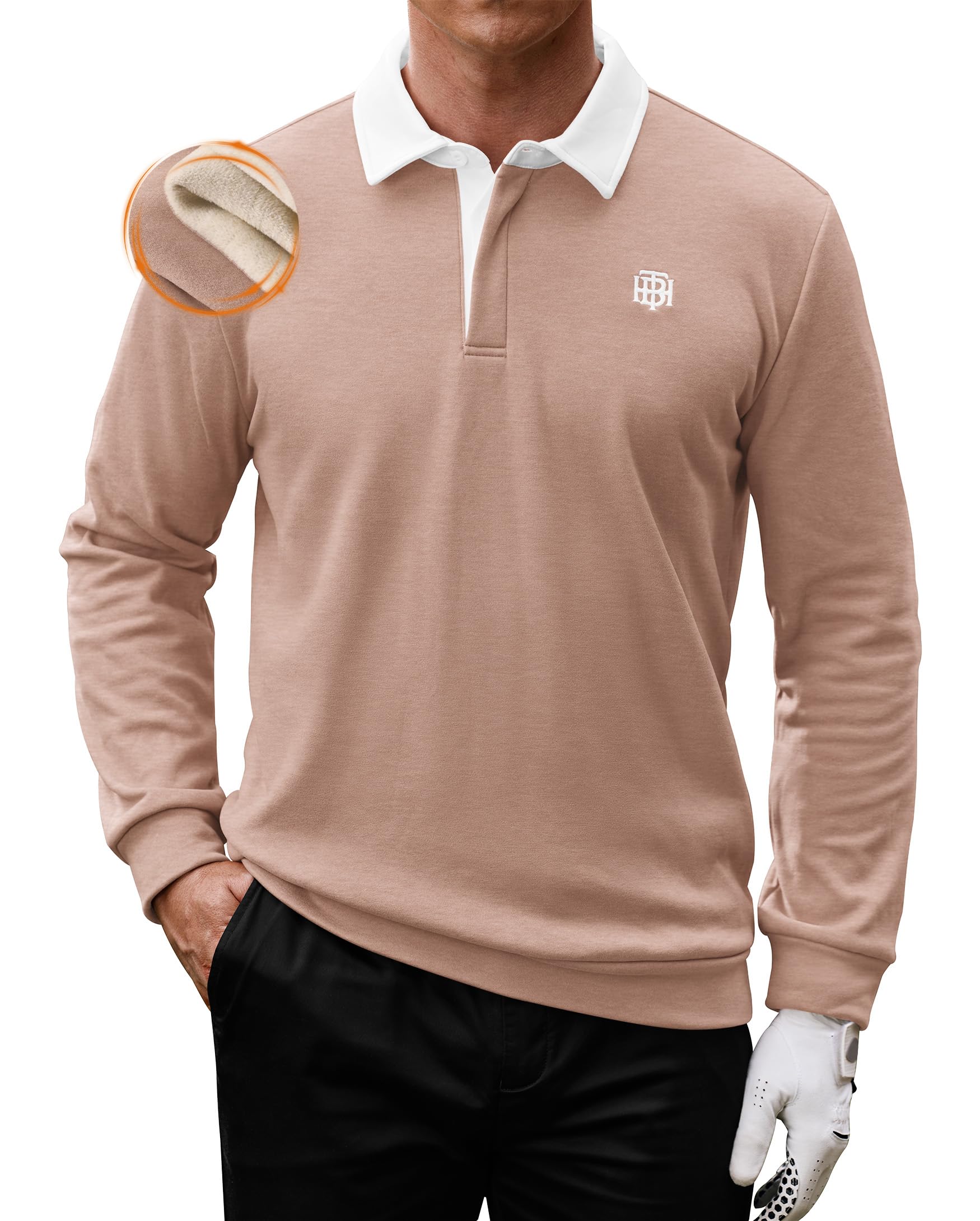 Mens Fleece-Lined Golf Polo Shirt Thermal Athletic Outdoor Collared Sweatshirt S-2XL