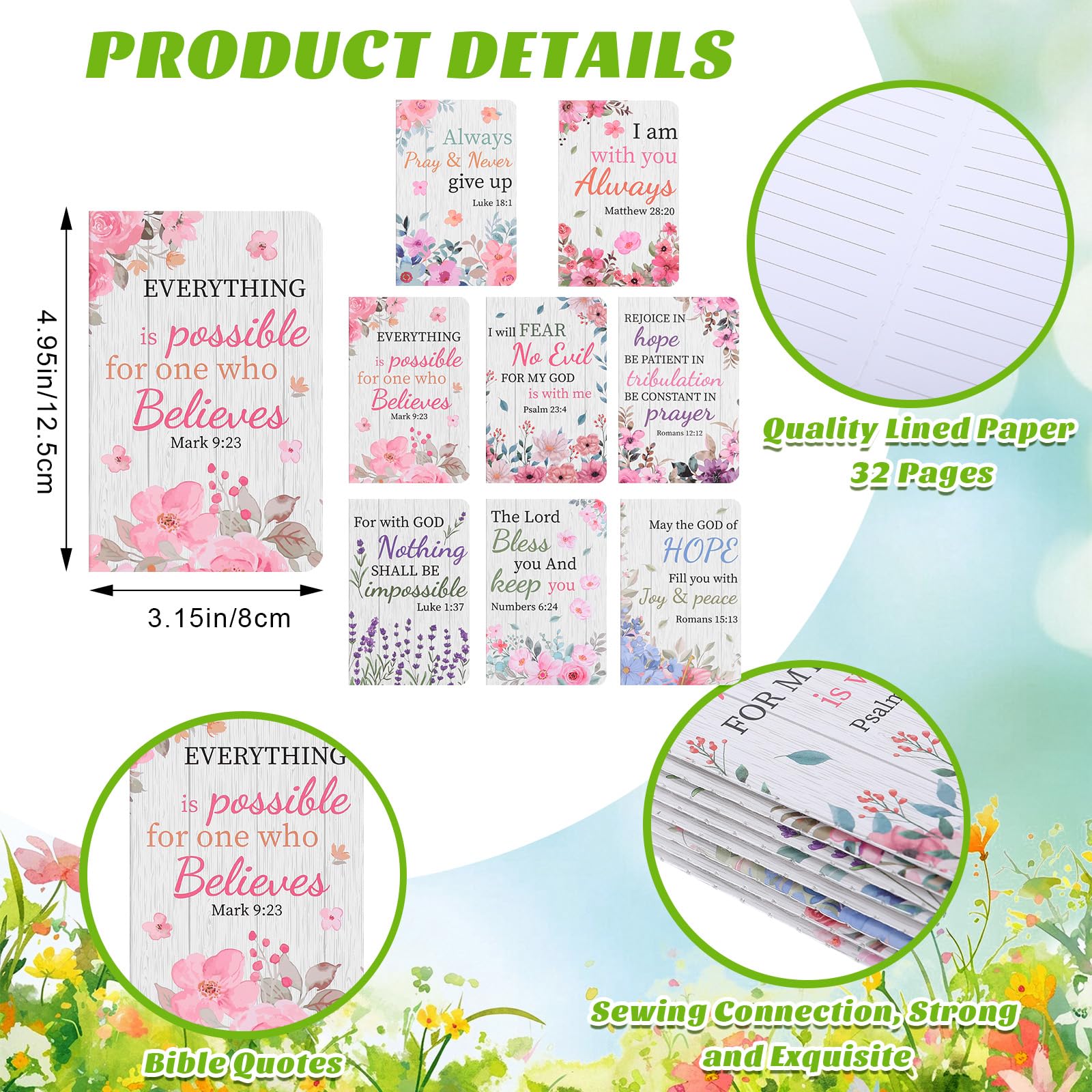 48 Pcs Christian Gifts Bulk for Women Flower Bible Verse Notebooks Scripture Pens Magnetic Cross Bookmarks Religious Notepad Pen Inspirational Gift for Coworker Colleague Teacher Church Sunday School - Image 3
