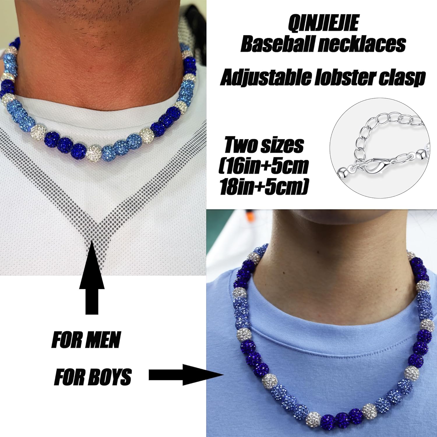 QINJIEJIE Baseball Necklace for Men Glitter Bling Rhinestone Beaded Collection Necklace for Women 16/18in Inspired Sports Jewelry Baseball Chain Cool Gifts for Baseball Players Team Lovers - Image 3