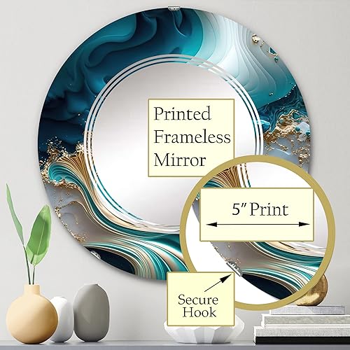 Miniatura 8 de Espejo de pared de mármol abstracto, Espejo moderno ovalado, Espejo de baño turquesa redondo, Espejo de tocador de mármol abstracto Turquesa-Tinted