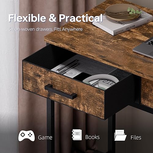 Miniatura 5 de Pamray Escritorio pequeño de computadora de 47 pulgadas con 3 cajones para dormitorio, estudio, escritura, mesa de oficina en casa para espacios