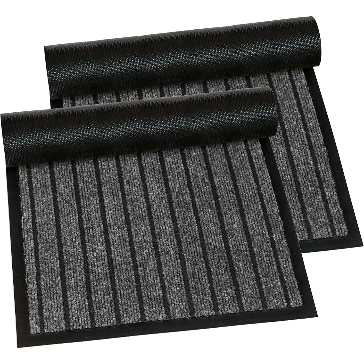 PHP Door Mat Pack of 2 - Waterproof Strong PVC Rubber Backing Anti Slip Heavy Duty Dirt Trapper Barrier Mats for Kitchen Bedroom Hall Hallway Entrance Door Matts (40 x 60 cm, Grey)