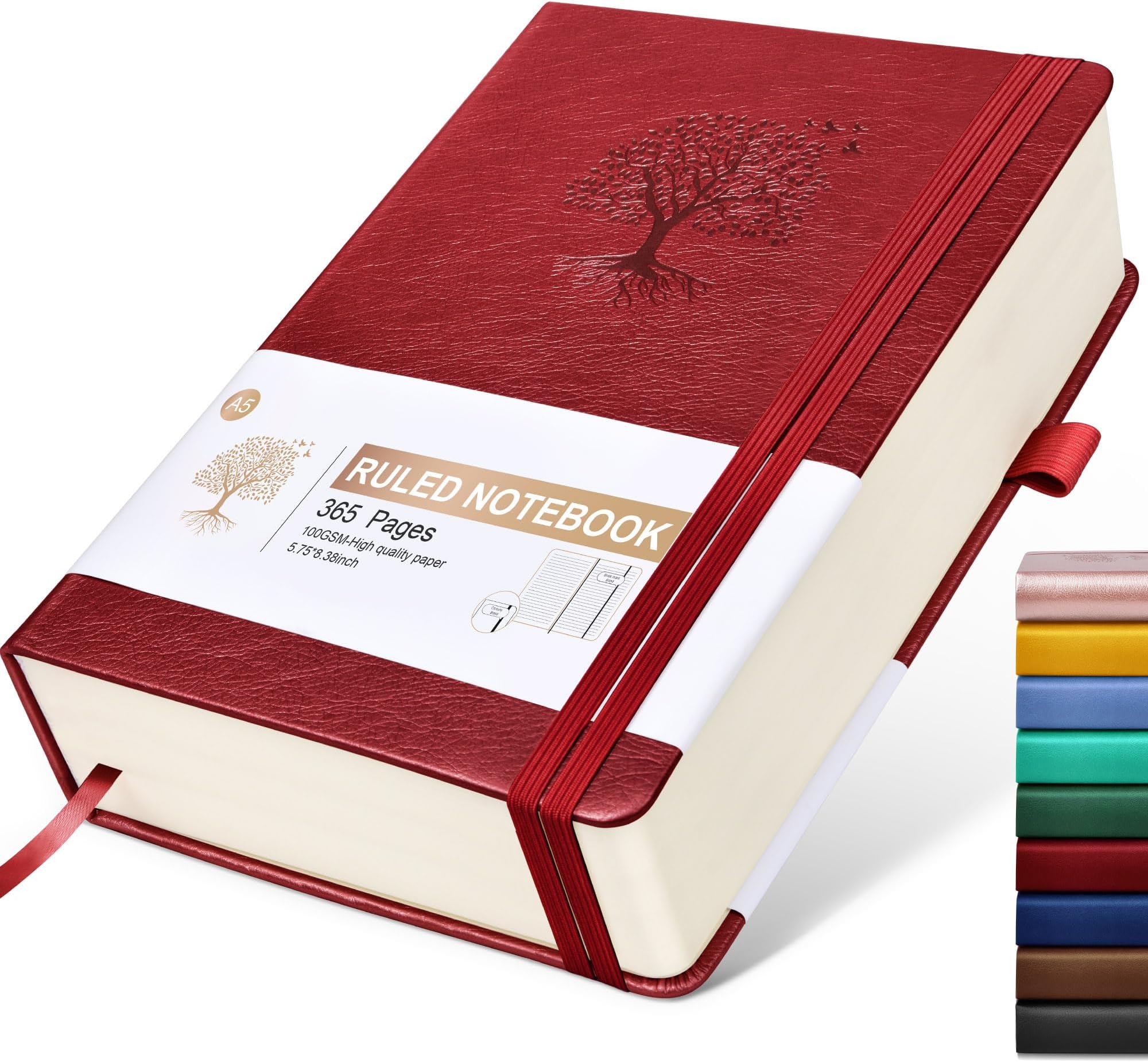 Lined Journal Notebook -365 Pages A5 Thick Journals for Writing Ruled Notebook, Hardcover Leather Journal for Women Men, Daily Notebook for Work, Note Taking, 100Gsm Lined Paper( 5.7'' X 8.3'' Wine)