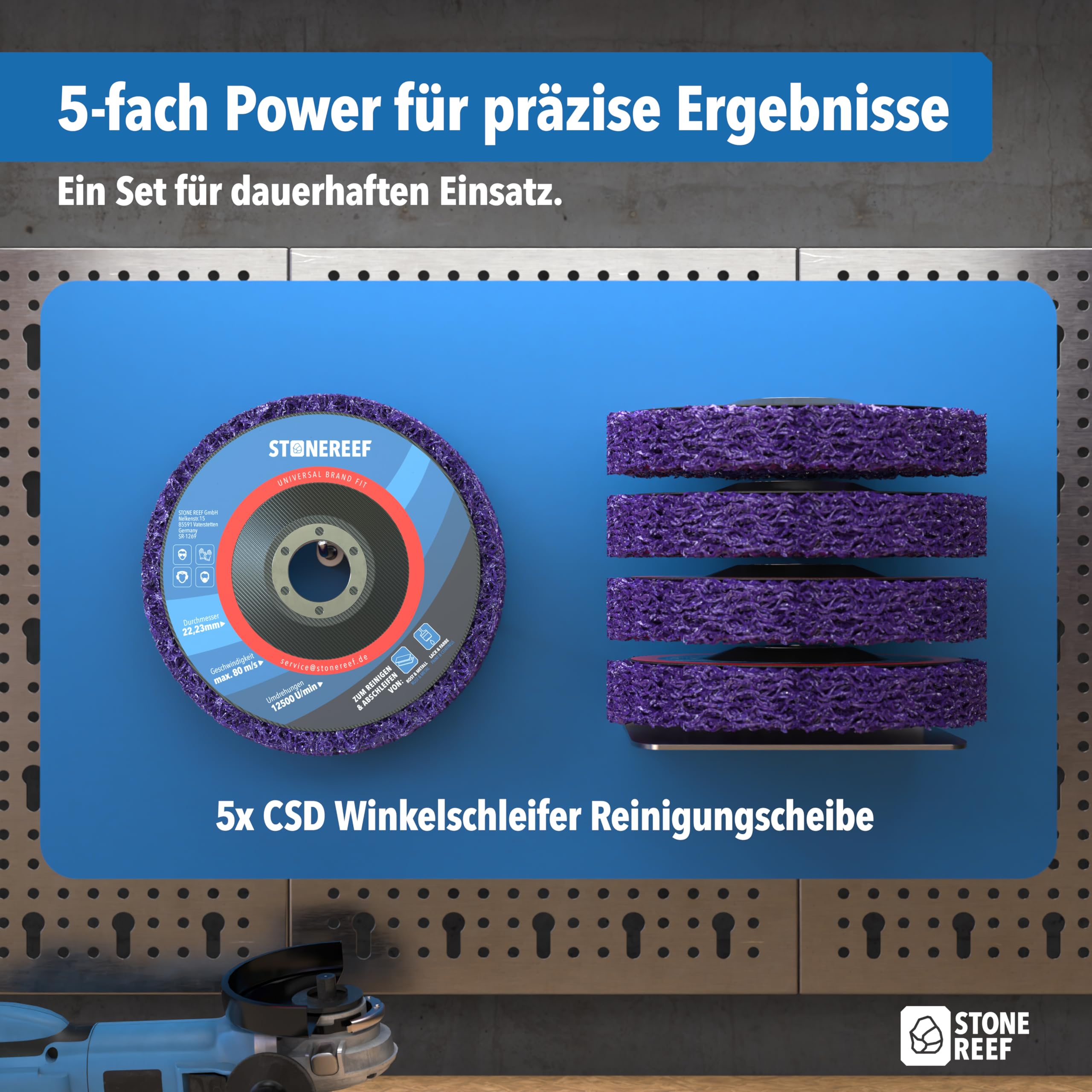 Reinigungsscheibe 5er-Set [125x2,0x22,23mm] CSD Winkelschleifer Reinigungsscheibe - Schruppscheiben zum Reinigen, Rostentferner Scheibe, Grobreinigungsscheibe, Metall Schleifer & Autoarbeiten