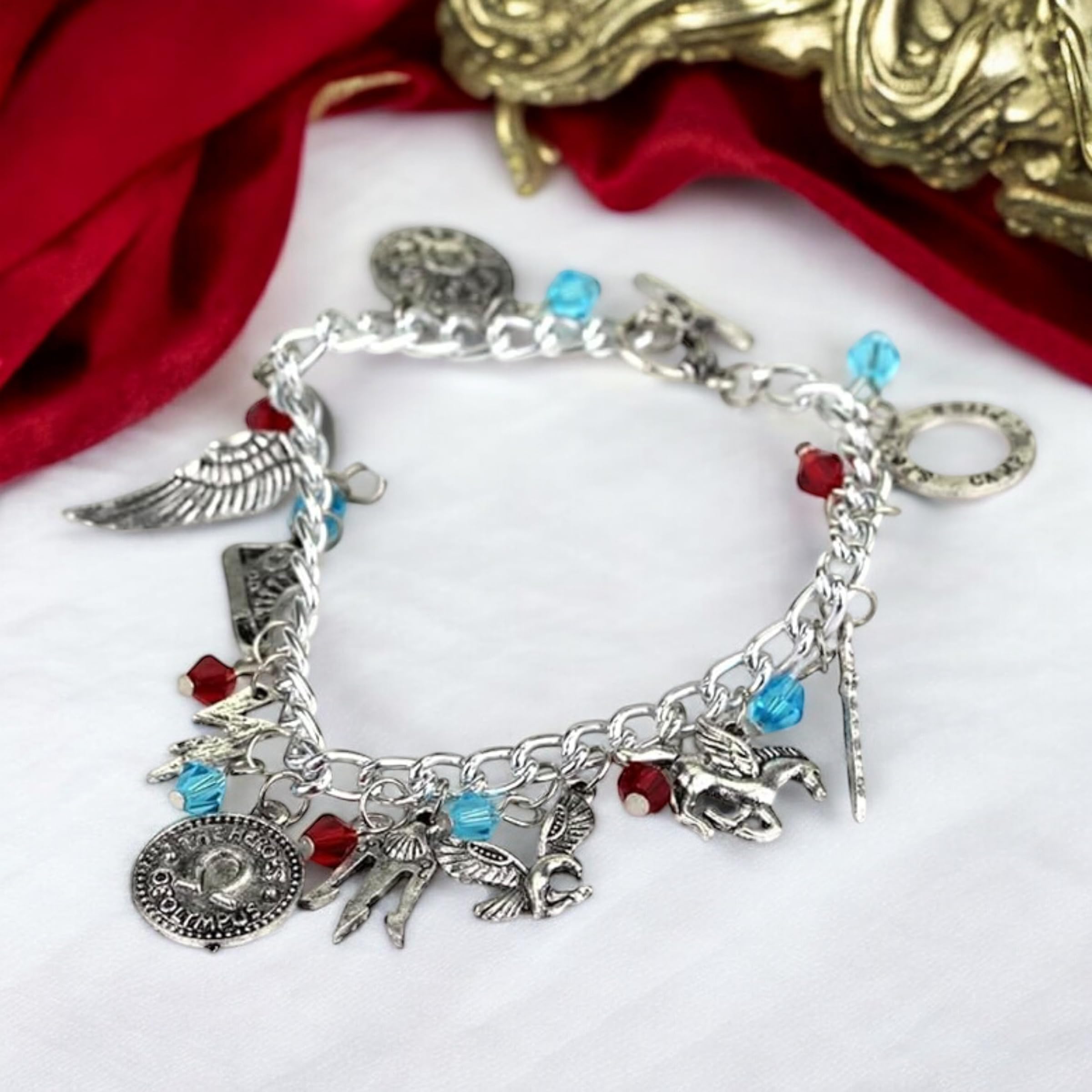 PRINCESS CUTENESS STORE Percy Jackson Camp Half Blood Poseidon Olympian Demigod Chunky Charm Silver Tone Bracelet - Image 4