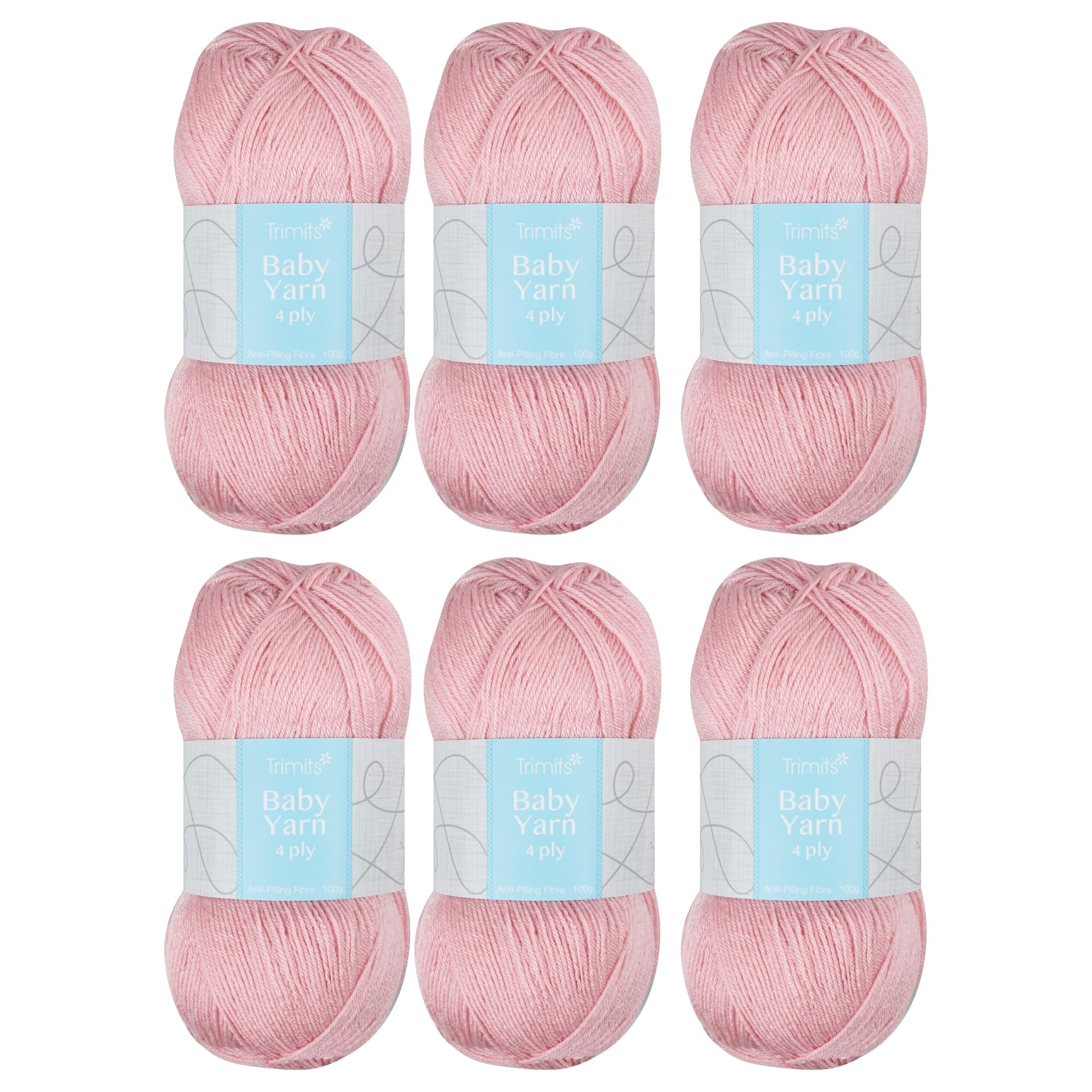 Trimits Yarn 4 Ply Acrylic Yarn - Baby Pink - 400m
