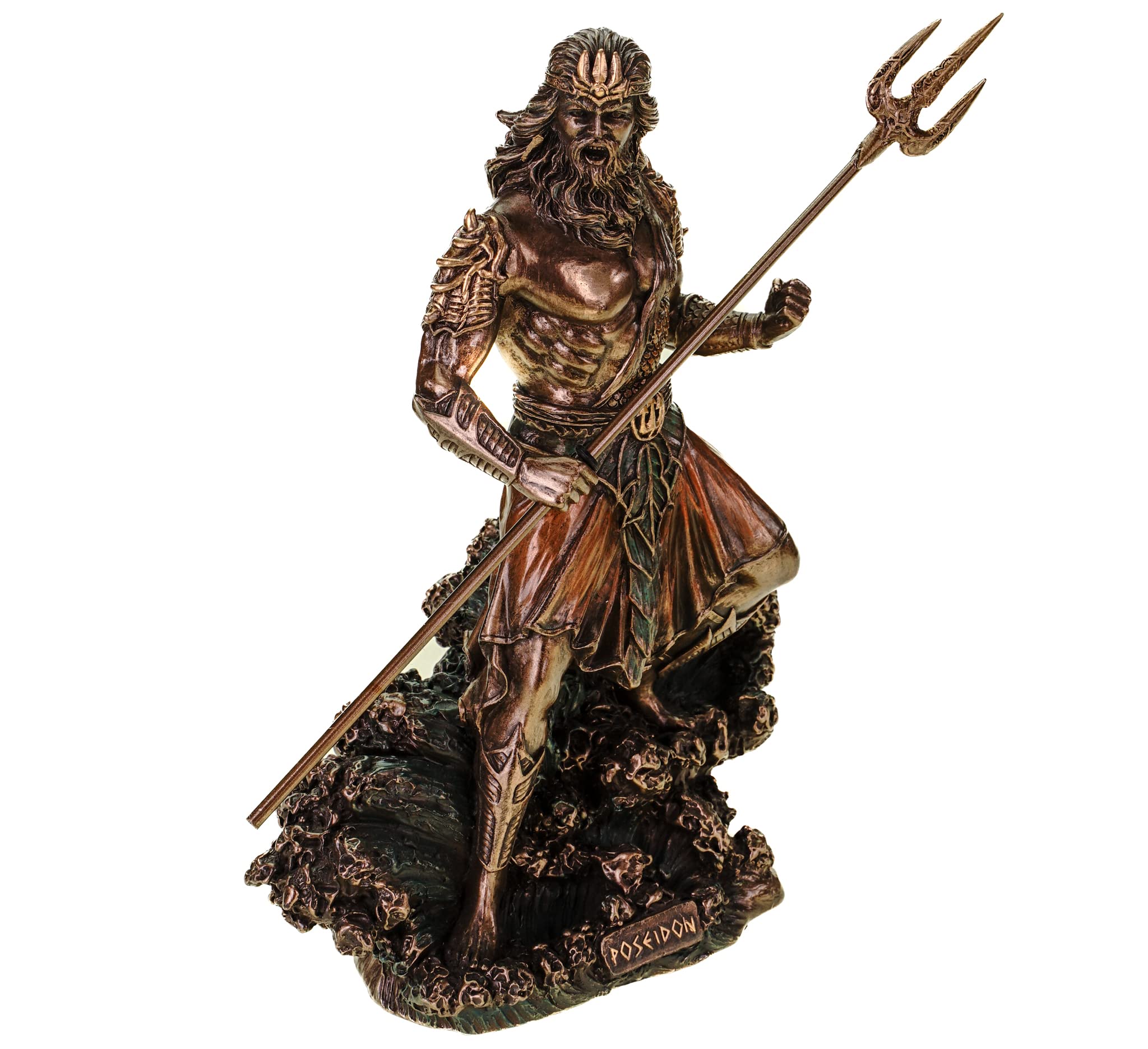 Veronese figurka boga morza Posejdon z trójzębem na fali, statuetka morza, bogowie, Neptun, brązowana