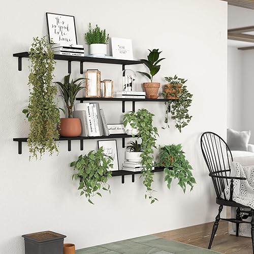 Miniatura 7 de Estantes flotantes, 8 juegos de estantes de pared, estantes flotantes de madera para decoración de pared de dormitorio, estante flotante de baño