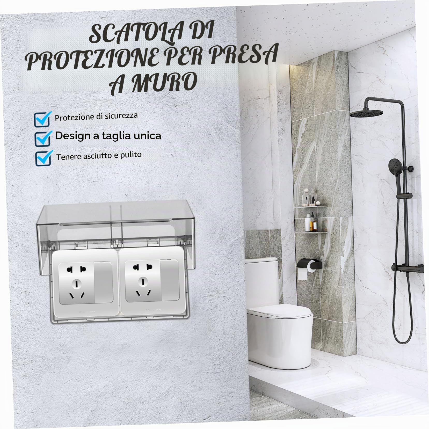Cabilock Copertura Impermeabile Doppia Per Prese Esterne 2 Posti 4.76X4.76X7.94 Pollici Con Cerniera Protezione Sicurezza Per Bagno Ambienti Umidi