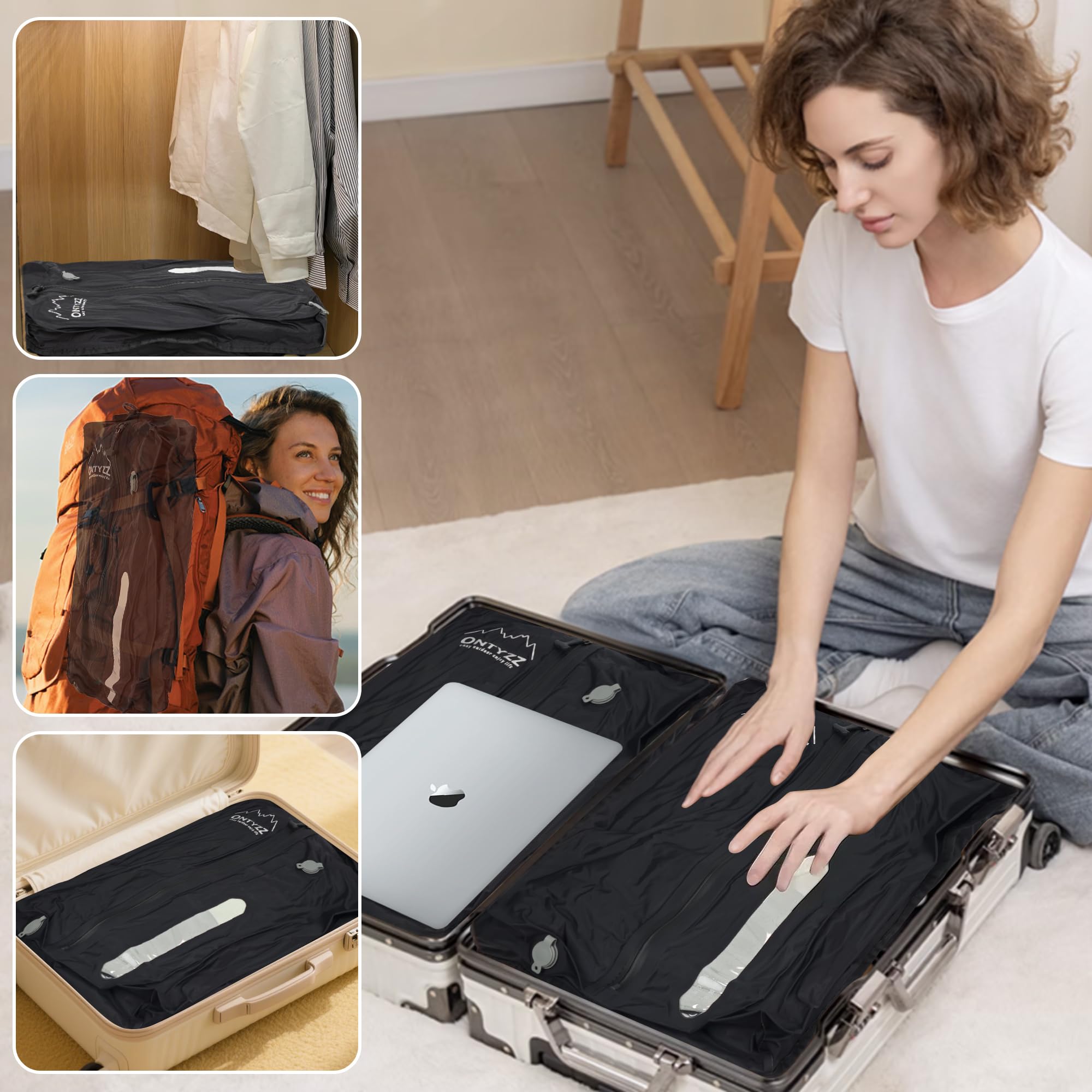Vakuumbeutel für Kleidung Wiederverwendbar TPU Vakuumierbeutel mit Luftdichtem Ventil Reise Nylon Organizer mit Wasserdichtem Reißverschluss Luftdichte Packwürfel für Koffer Rucksack(2 Stk +1 Pumpe)