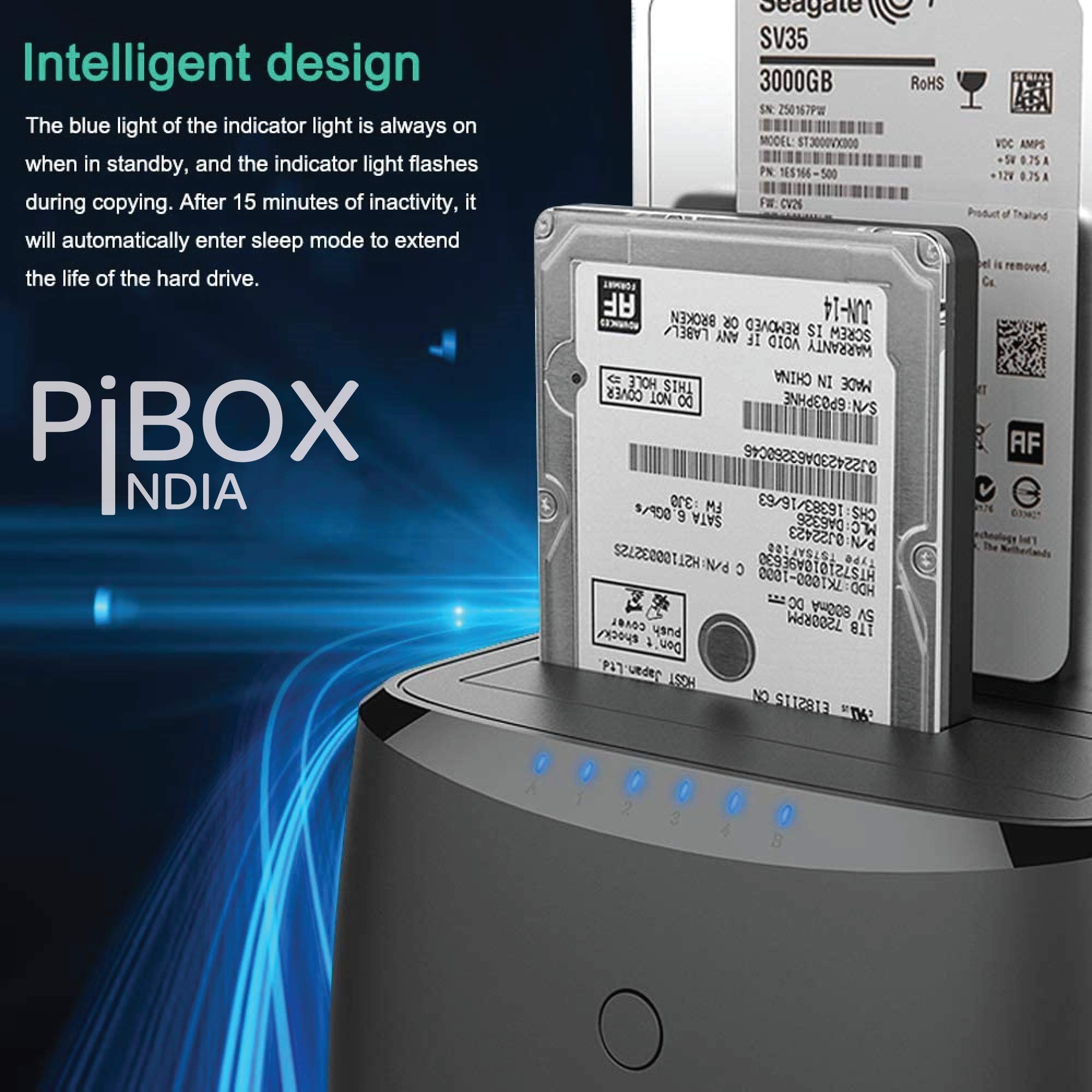 PiBOX India, Dual Bay USB 3.0 to SATA I, II, III Hard Drive Docking Station Upto 12TB for 2.5 or 3.5in HDD, SSD with Hard Drive Duplicator Offline Clone and Auto Sleep and UASP - Top-Loading Design — Amazon image 7