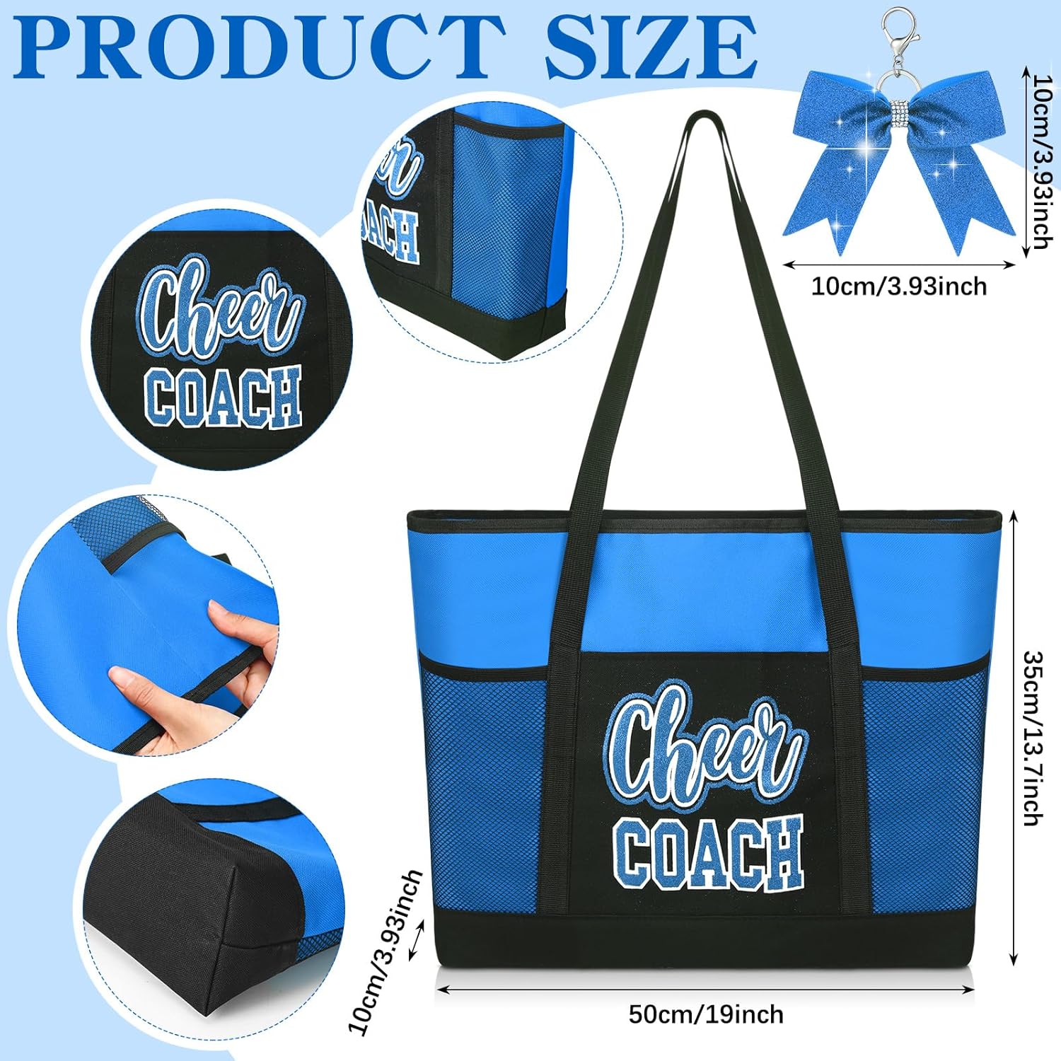 Cheer Coach Tote Bag for Women with Keychain Bow, 19.6x13.7x3.93'' Cheerleader Coach Bag Cheerleading Gift - Image 5