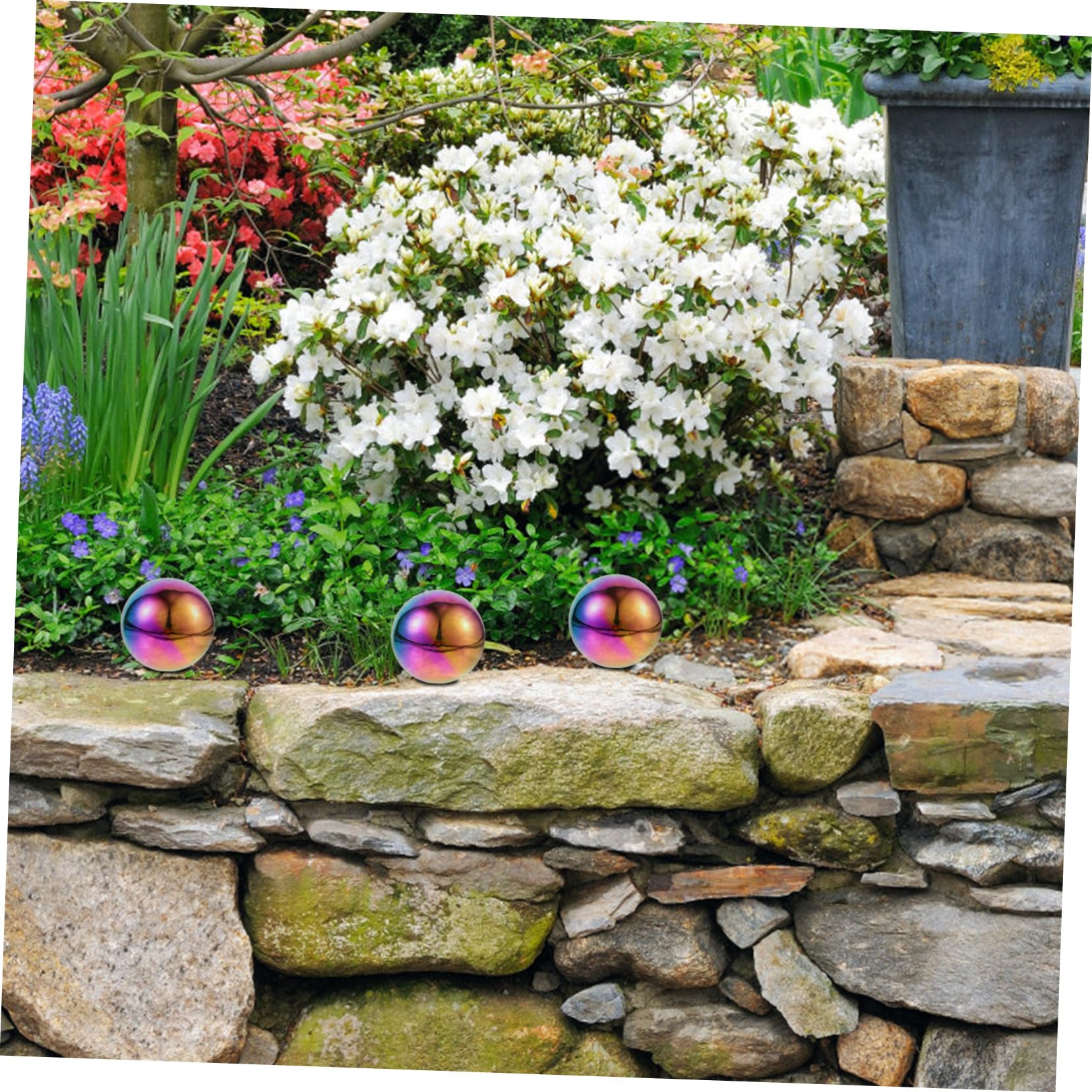Hemobllo Sfera da Giardino in Acciaio Inossidabile 304 Lucida e Resistente, Palla Decorativa Rotonda 5 Pezzi Proprietà Riflettenti per Centrotavola Elegante