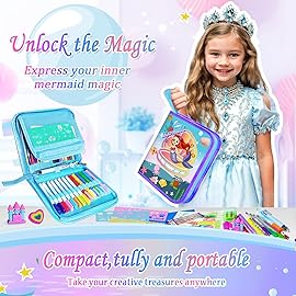 weirtoya 53 PCS Washable Scented Markers with Glitter Pencil Case, Mermaid Unicorn Arts and Crafts for kids 4-6-8 Kids Coloring Drawing Kits for 4-8 Years Old Girls Xmas Gifts Stocking Stuffers