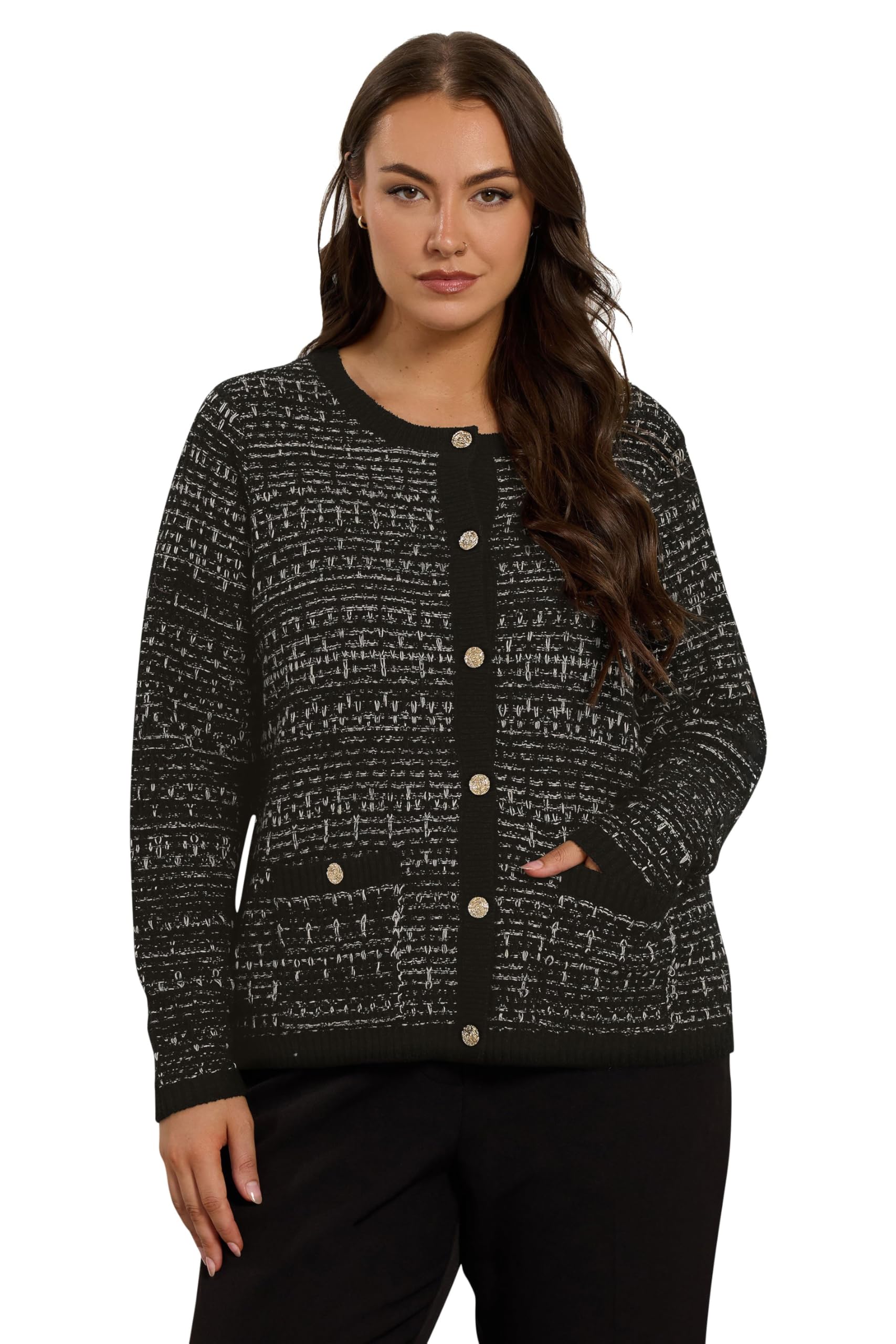 EVANS Curve Button Detail Textured Cardigan - Women's - Plus Size Curve Black