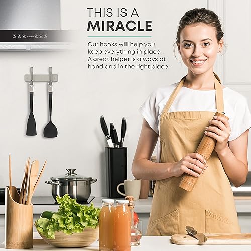 Miniatura 8 de Perchero pequeño de montaje en pared, de níquel cepillado, de acero inoxidable de 6 pulgadas, con 2 ganchos dobles resistentes, colgador de pared