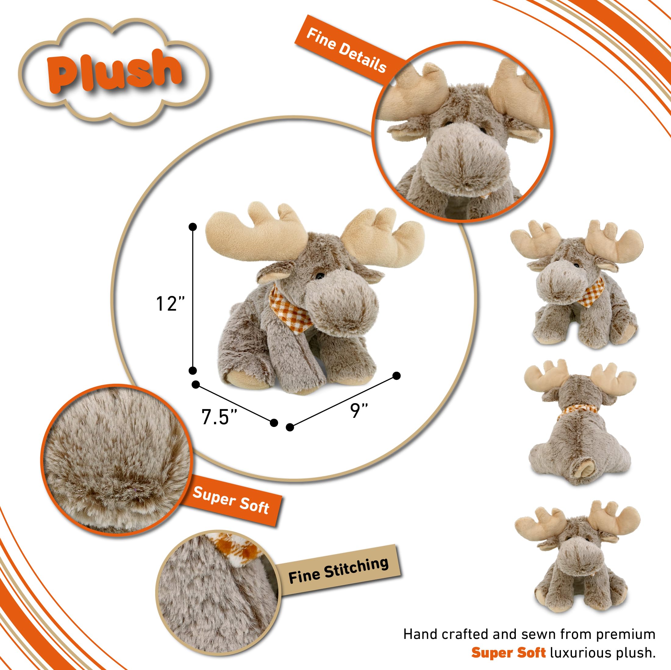 DolliBu 12 Inch Floppy Moose Plush - Super Soft Stuffed Animal Toy