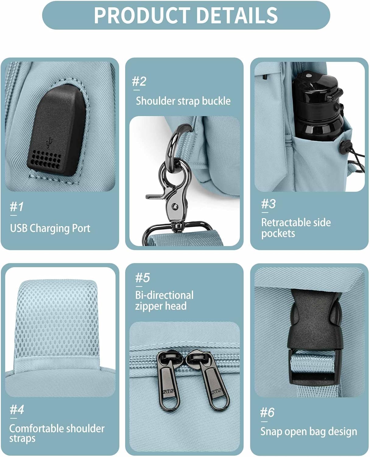 SEAFEW Light Blue Sling Bag for Men Women, Small Anti Theft One Strap Motorcycle Backpack Sling Tactical Chest Bag for Swimming Diving Outdoor Sports - Image 5