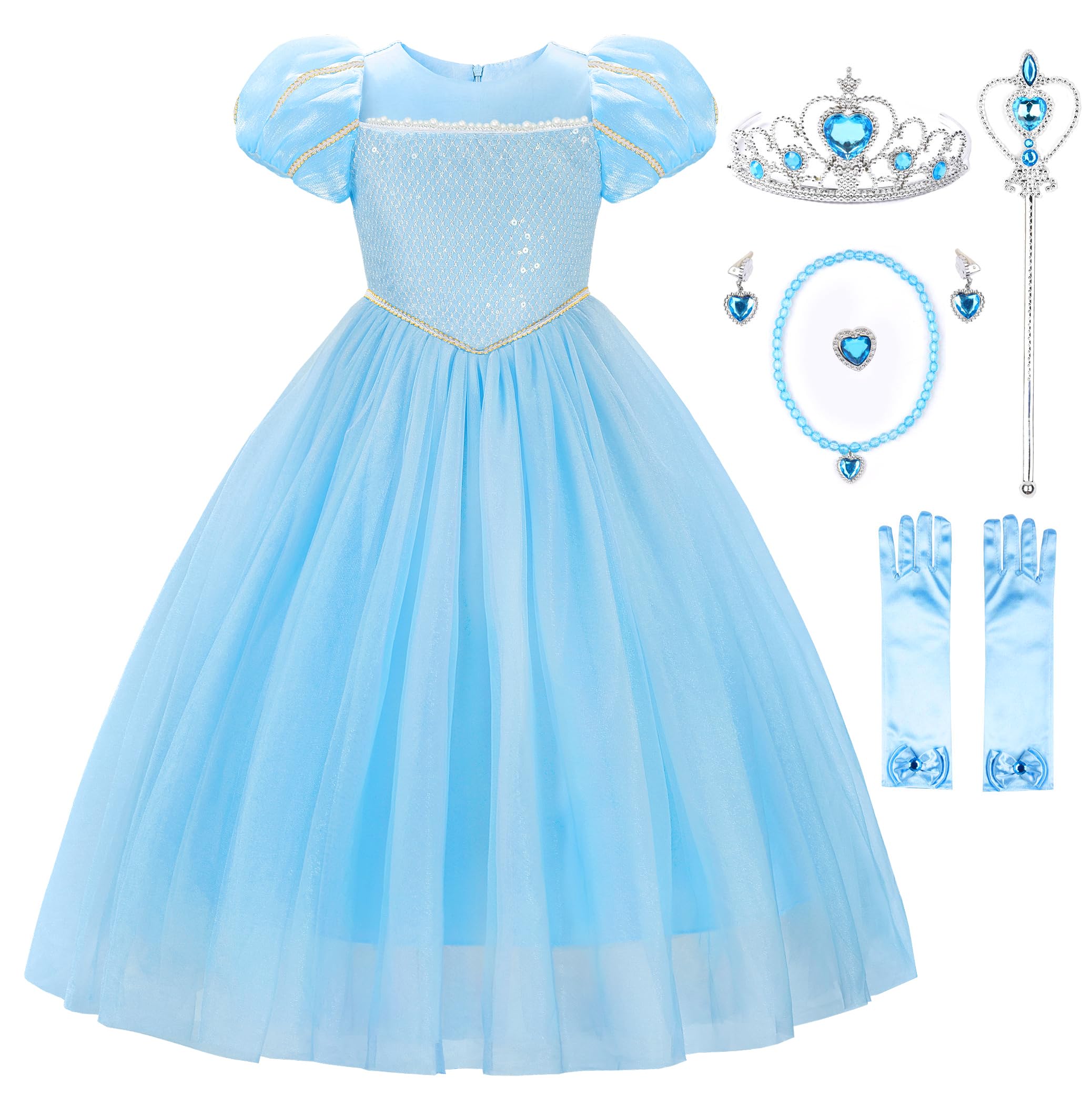 JerrisApparel Girls Princess Dress Puff Sleeve Princess Costume with Accessories
