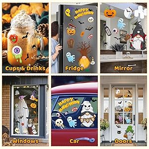 Orfonbi Halloween Window Clings for Kids - 9 Sheets Cute Halloween Window Decorations Gnome Window Stickers for Glass Windows Double Sided for Room Party