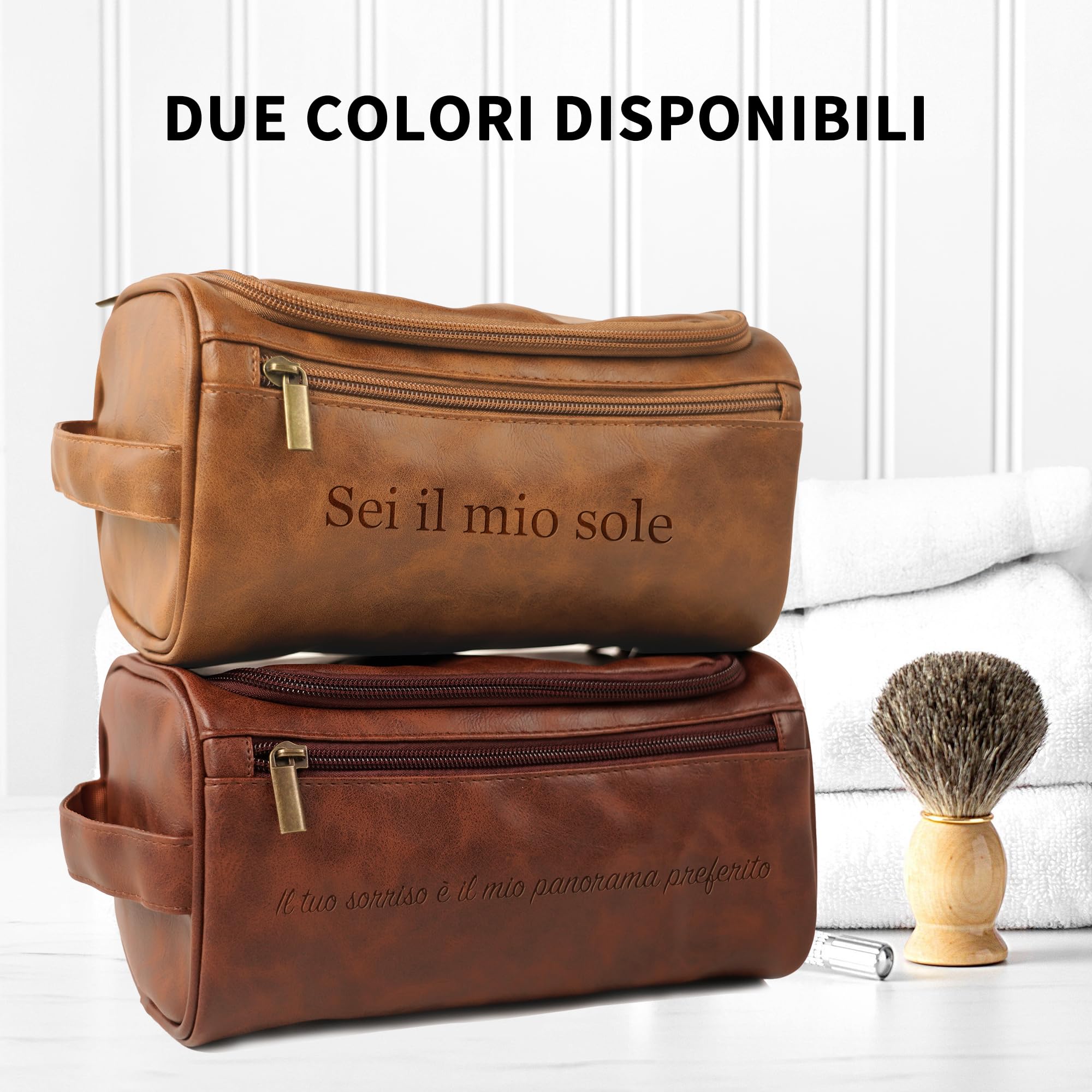 Easycosy Beauty Case Uomo Personalizzato da Viaggio,Beauty Case Personalizzabile da Toilette in Pelle,Regalo per Papà