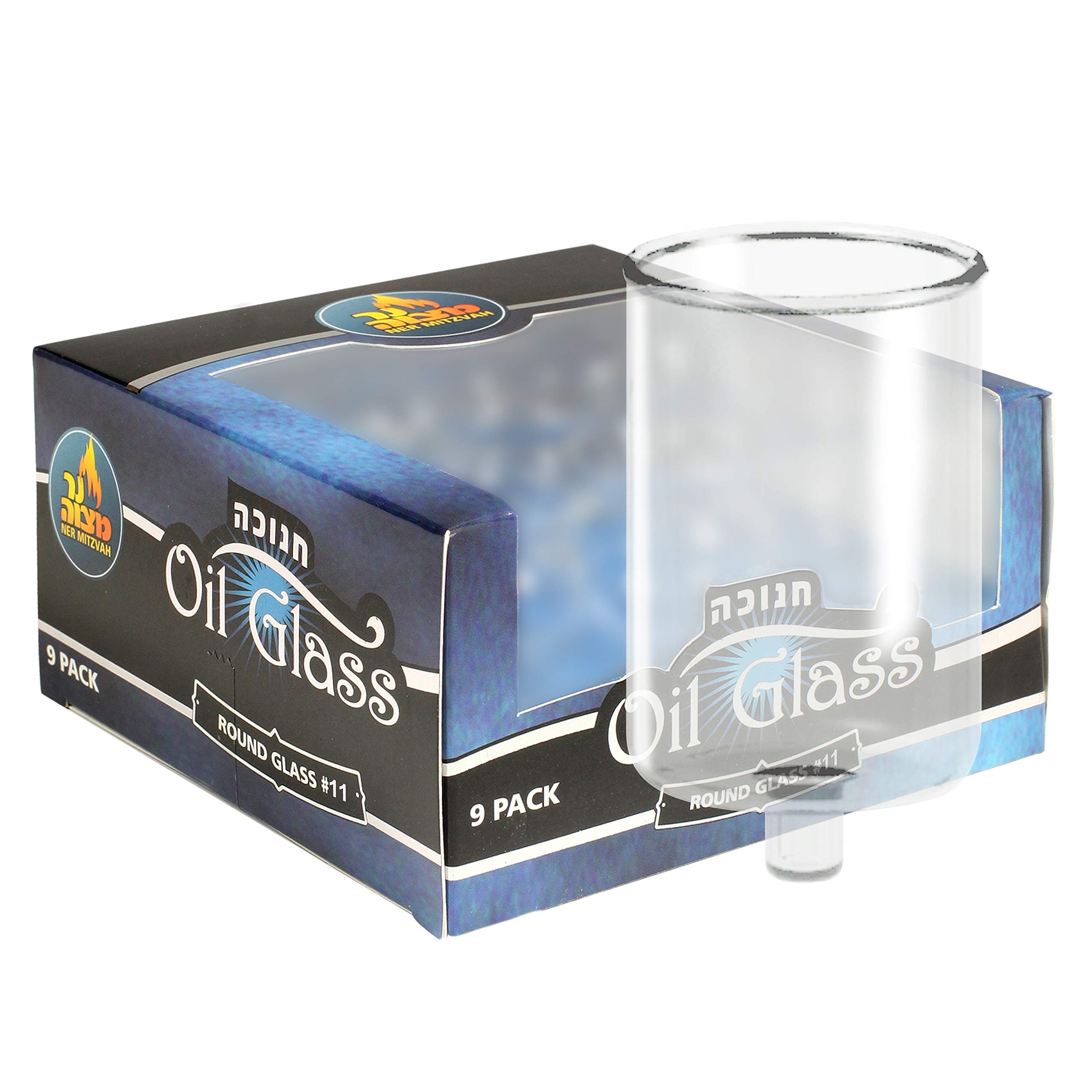 Ner Mitzvah Hanukkah Menorah Glass Oil Cups – Elegant Holders for Oil for Shabbos and Chanukah – Durable Quality, Long-Lasting - (9 Pack)
