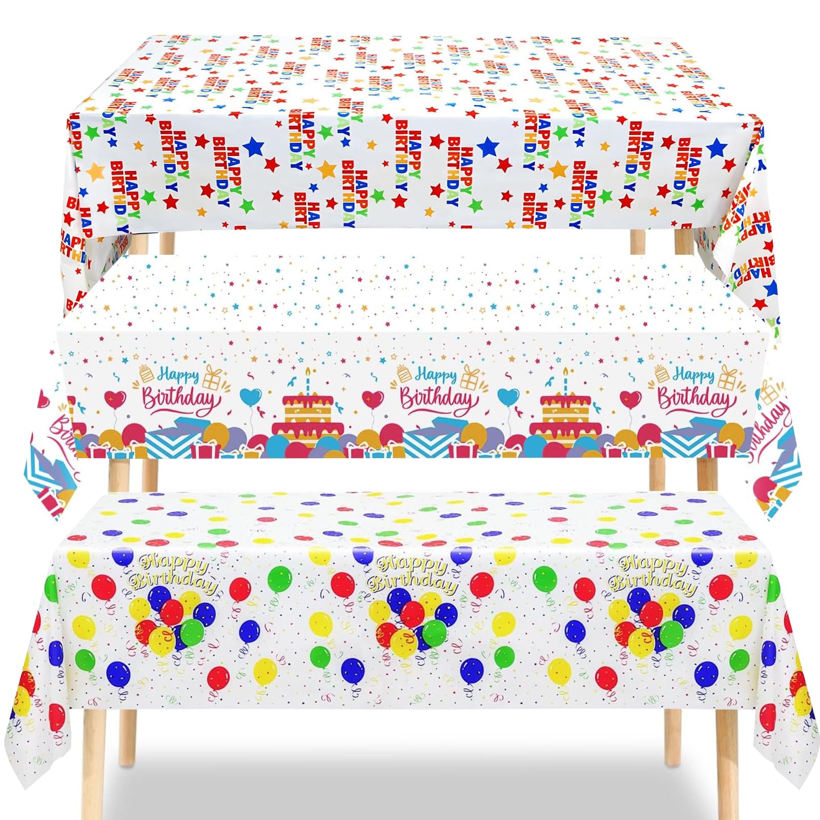 koundeneko 誕生日 テーブルクロス 3枚セット 使い捨て 飾り付け 防水 防油 汚れ防止 テーブルカバー お祝い パーティーグッズ キッズパーティー 男の子 女の子 風船 星 ケーキ 飾り かわいい 誕生日グッズ