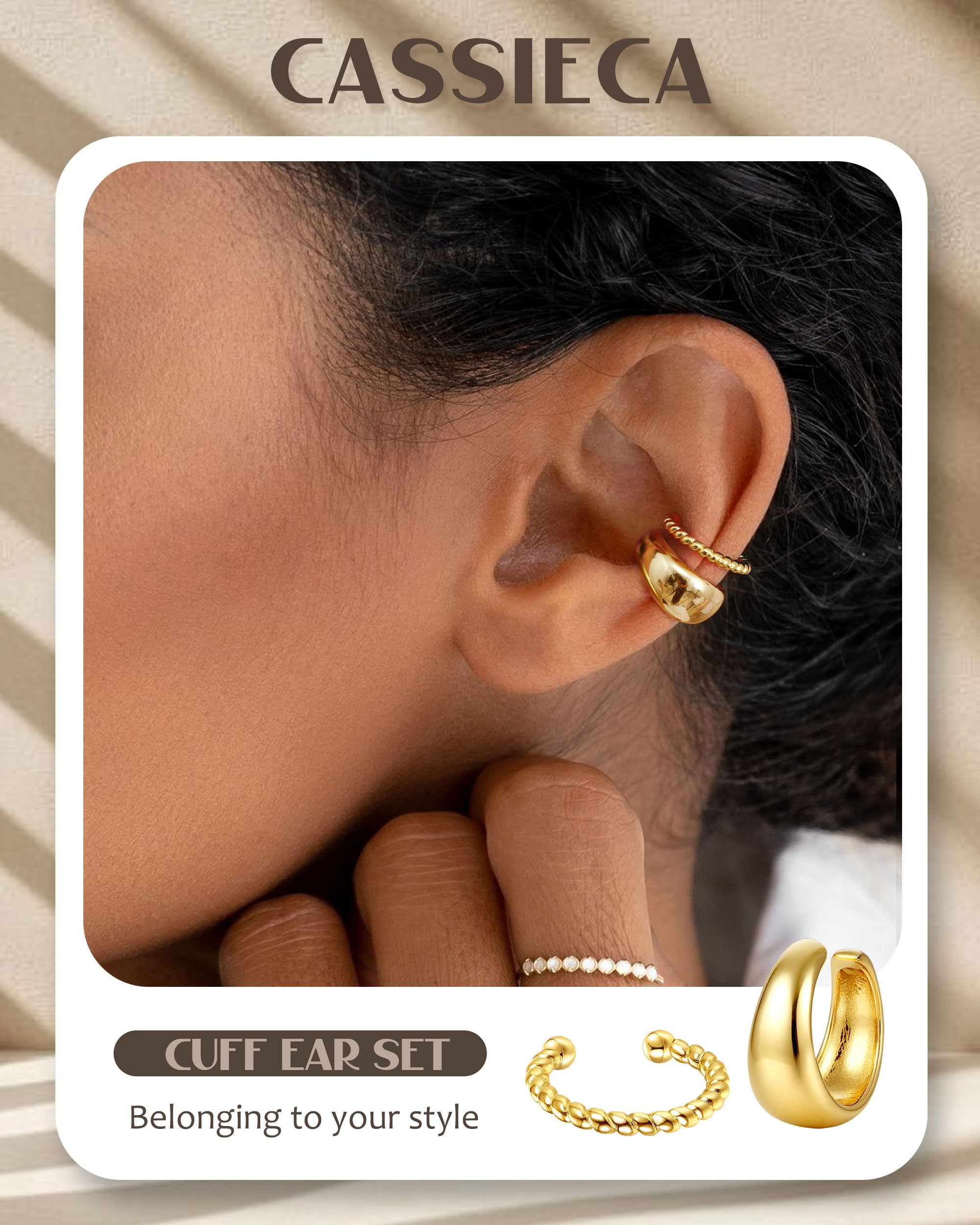 CASSIECA Ear Cuff Orecchini Non Piercing, Orecchini Donna Chunky Earcuff Orecchini Senza Buco alla a Clip per Cartilagine Orecchini a Clip Ipoallergenici Regalo di Gioielli