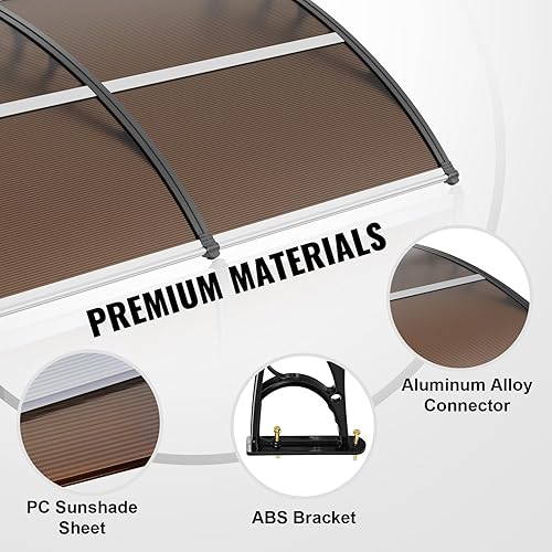 Miniatura 6 de VEVOR Toldo para puerta de ventana de 40 x 40 pulgadas, toldo de policarbonato UPF 50+ para puerta de entrada al aire libre, toldo voladizo de