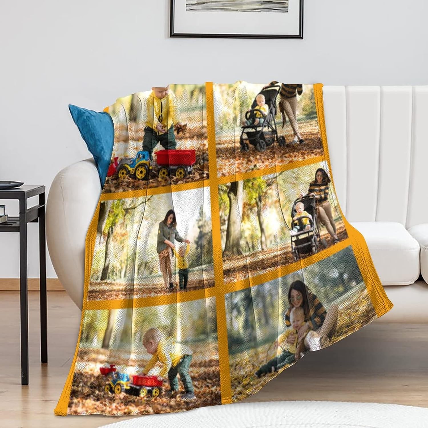 AXKEUDO Custom Blanket with Photo Text Personalized Bedding Throw Blankets Flannel Fleece Blankets for Family Birthday Wedding Gift Fits Sofa Couch Bedroom Living Room 6 Photo Collage 60"X50"