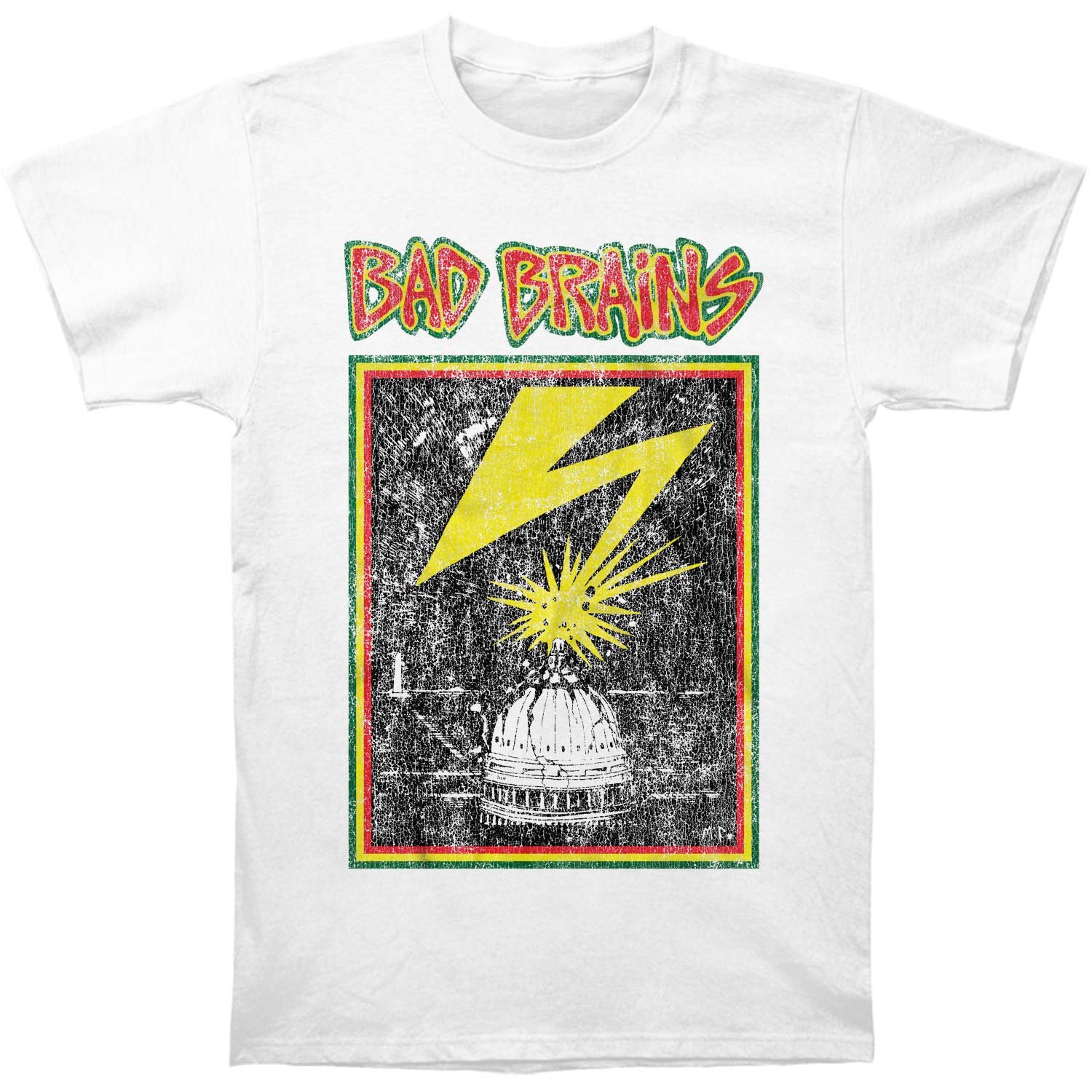 Bad Brains Men's Distressed Capitol on White Slim Fit T-Shirt Medium White