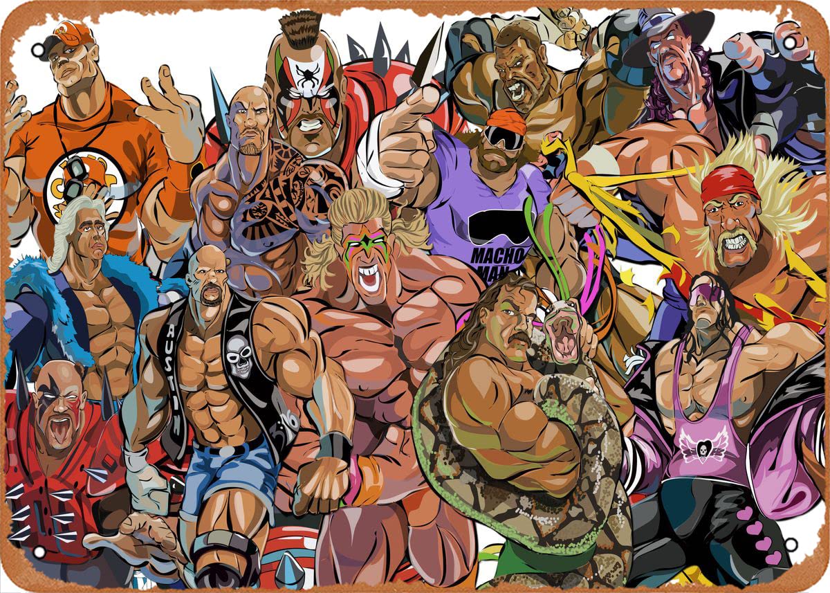 Ysirseu Wrestling Stars pt2 Metal Tin Sign 8 x 12 in Wrestling Vintage Poster Man Cave Decorative