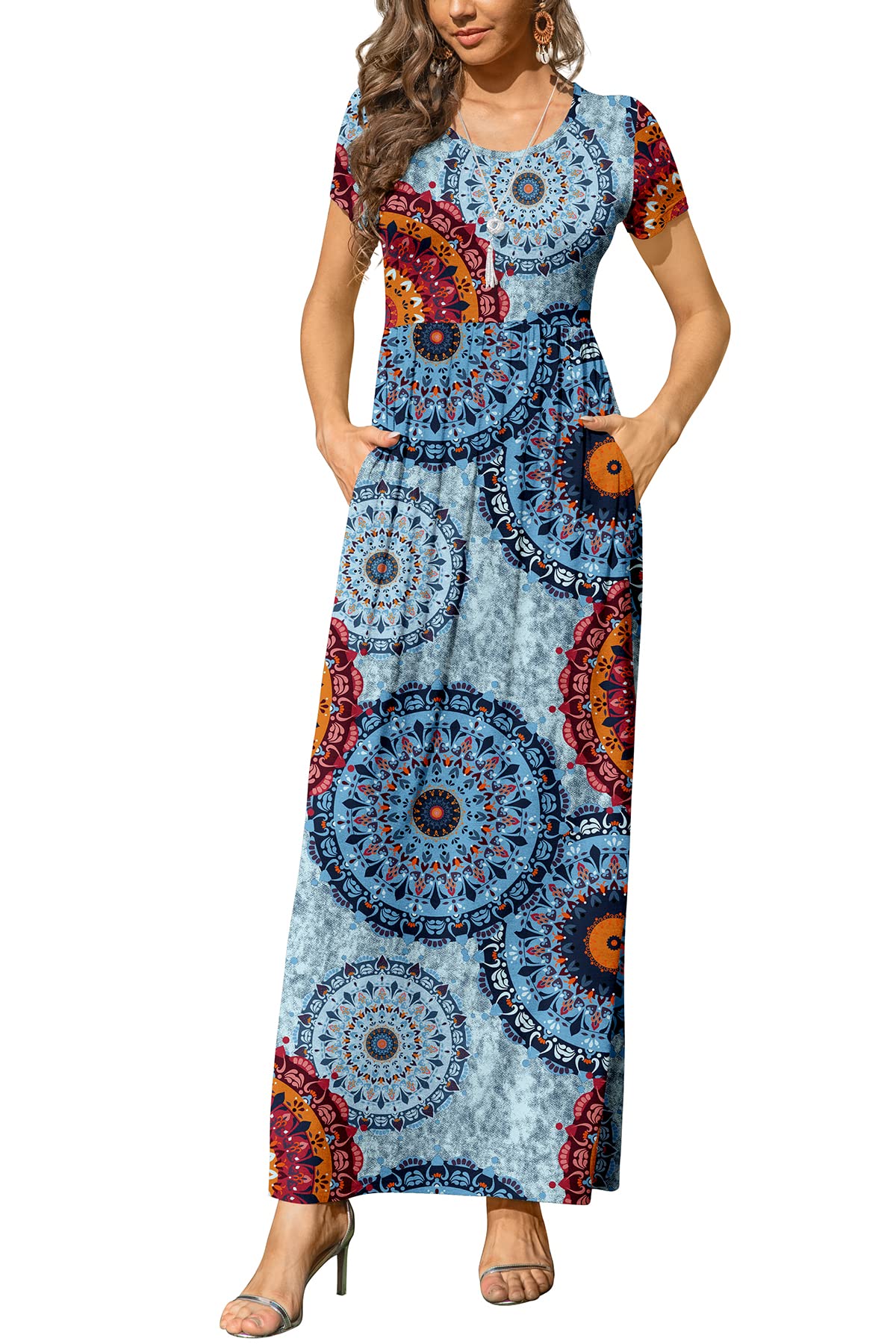 DB MOONWomens 2025 Summer Maxi Dresses Casual Short Sleeve Empire Waist Spring Long Dress with Pockets