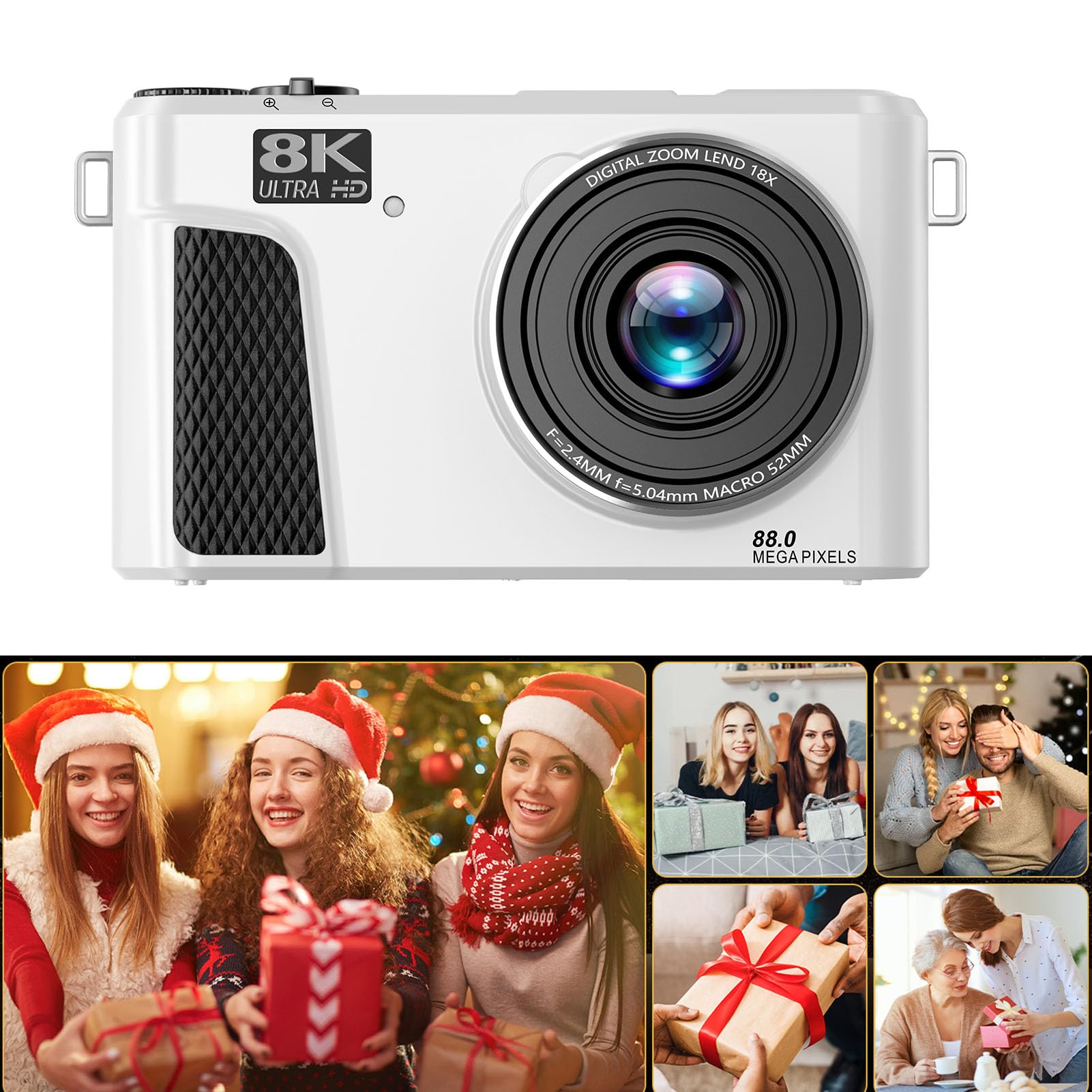 ZJchao 8K 88MP Digitalkamera, 18-facher Optischer Zoom, 18-facher Zoom, Autofokus, WiFi-Reisekamera mit 3-Zoll-Flip-Screen-LED-Fülllicht für Live-Streaming-Videoaufzeichnung (White)