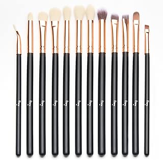 Qivange Eye Makeup Brushes Set, Synthetic Eyeshadow Brushes Eye Makeup Brush Set Cosmetics Brushes Concealer Eyebrow Eyeliner Eyeshadow Blending Brushes(12pcs, Black with Rose Gold) - coolthings.us