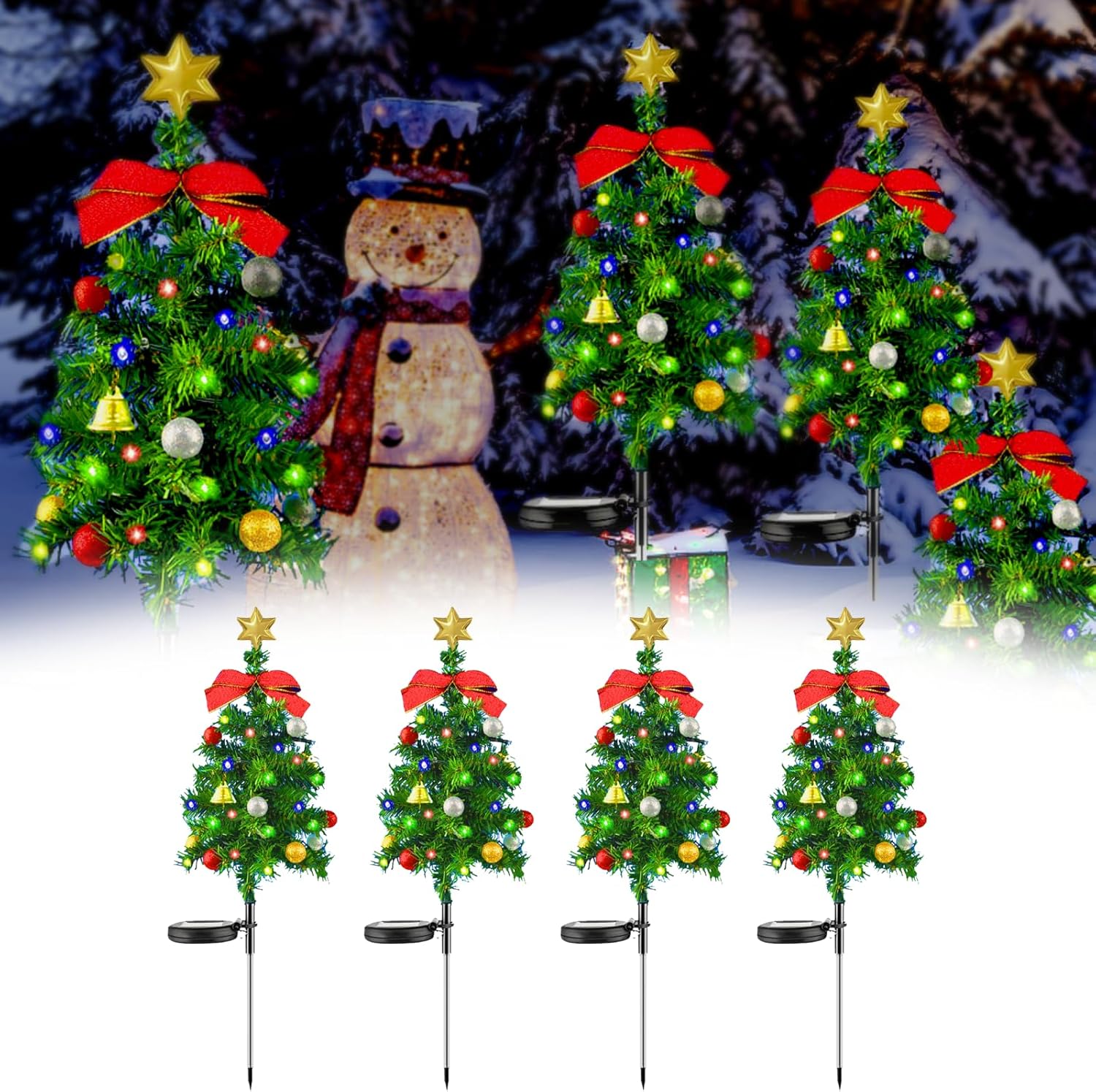 4Pack Solar Christmas Tree Stake Lights, 12 LED Mini
