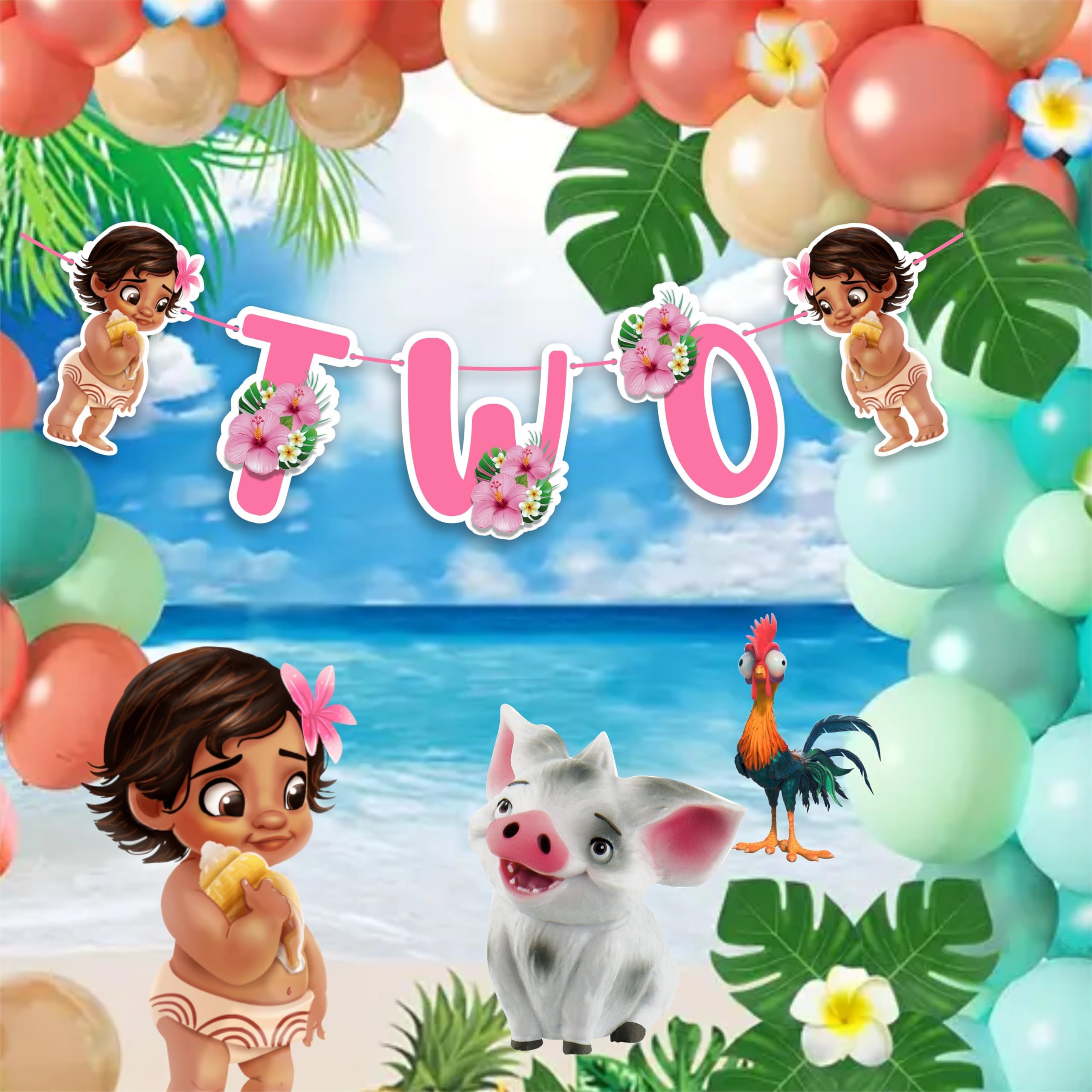 BBY Mna Two Banner – Mna Second Birthday Decorations, Birthday Party Supplies, Tropical Island Theme Banner for Girls - Birthdays Parties Decorations.