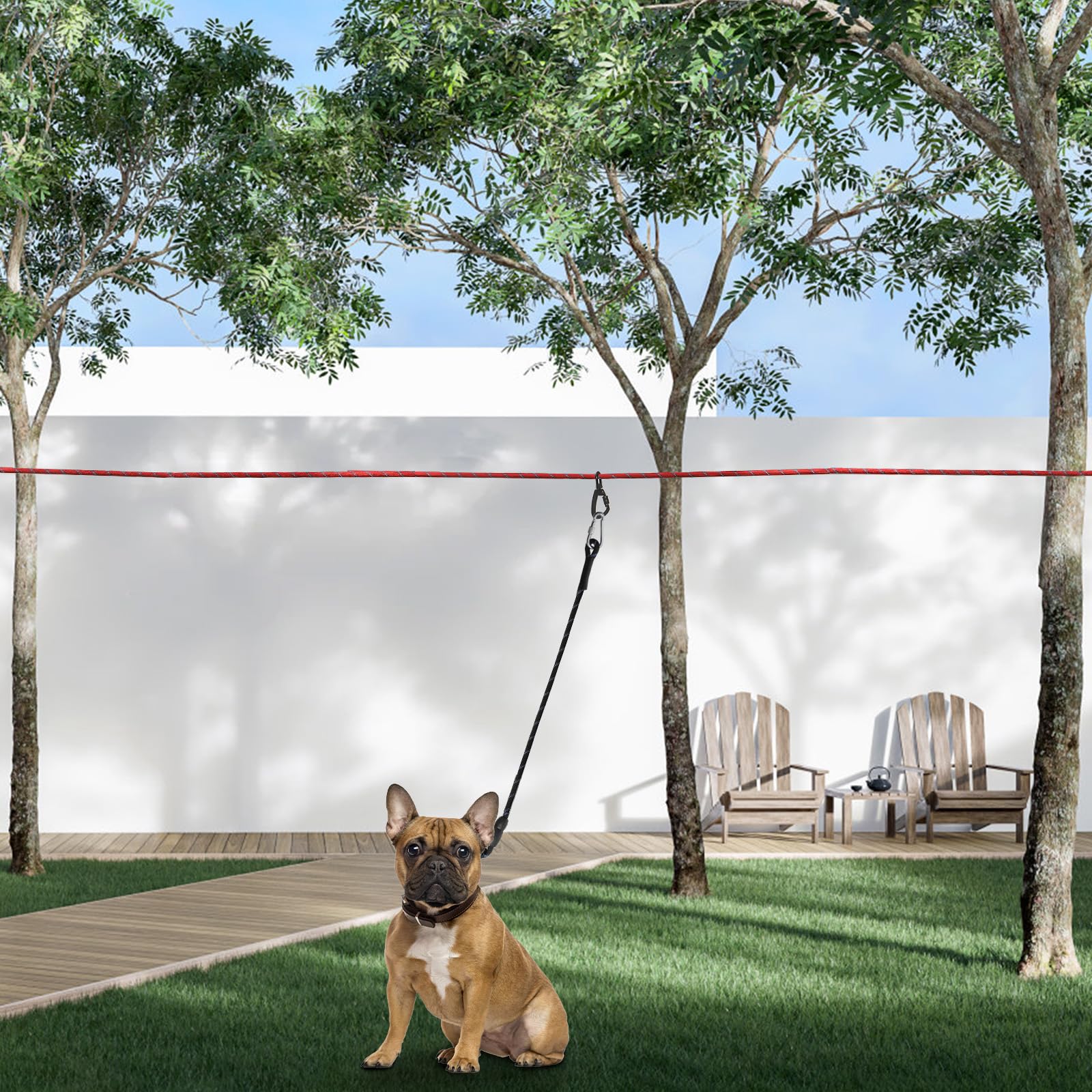 Coloch Hunde-Auslesekabel für Camping, 15,2 m, reflektierendes Trolley-System mit 3 m langem Hundeführerkabel, tragbare Hundeleinen bis zu 136 kg, für Hof, Park, Camping, Outdoor-Aktivitäten, Rot