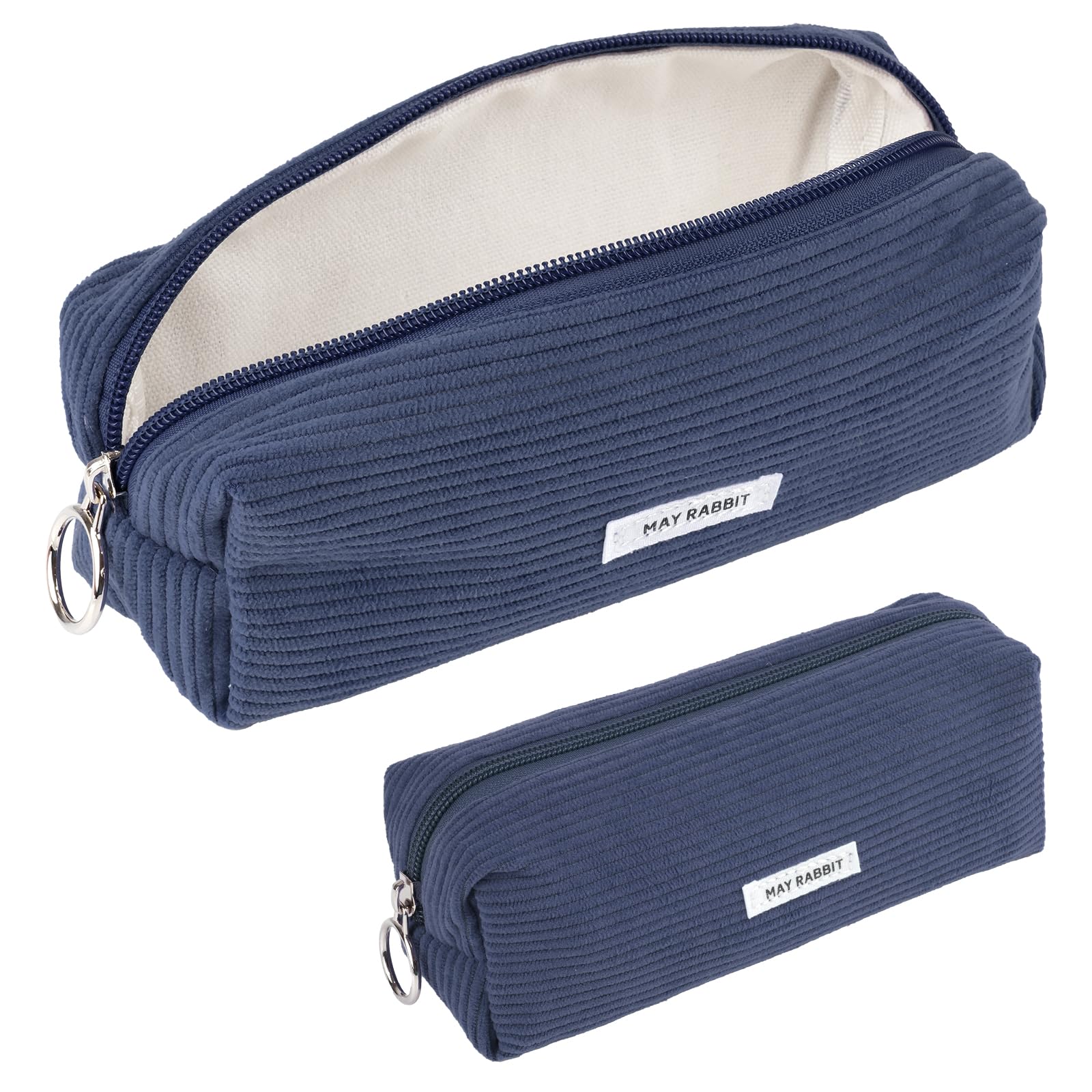 Deepton Pencil Case, Corduroy Cute Pencil Case, Pencilcase, Pen Pouch, Portable Stationery Pencil Bag, Makeup Bag, Stationery Pouch for Girls Women Teenage College Exams (Dark Blue) — image 1