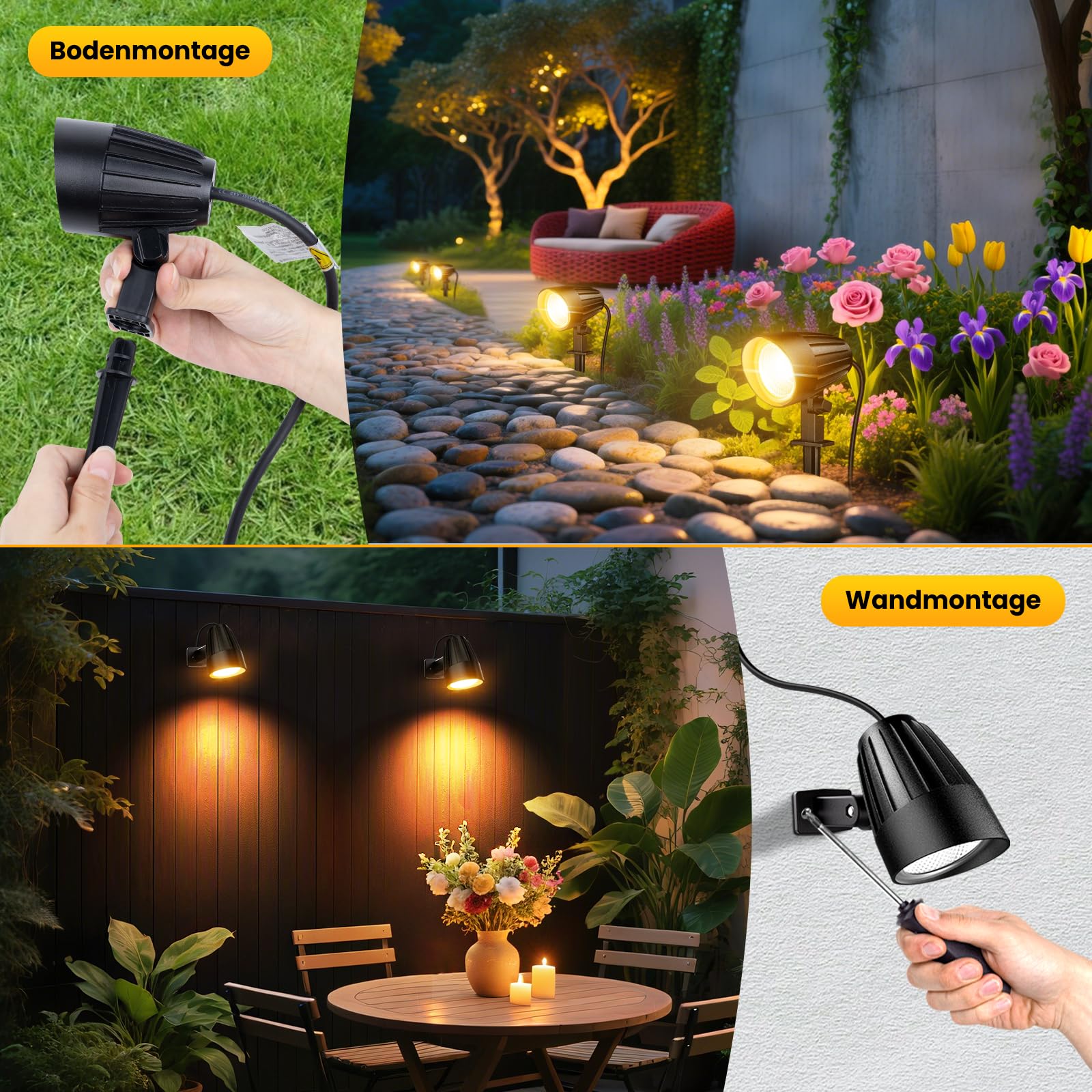 MEIKEE Faretto LED per esterni 7 W 4 PC bianco caldo 2700 K IP66 impermeabile 500 LM illuminazione esterna LED con picchetto 85-265 V/AC lampada da giardino da cucito per terrazza sentiero arbusto
