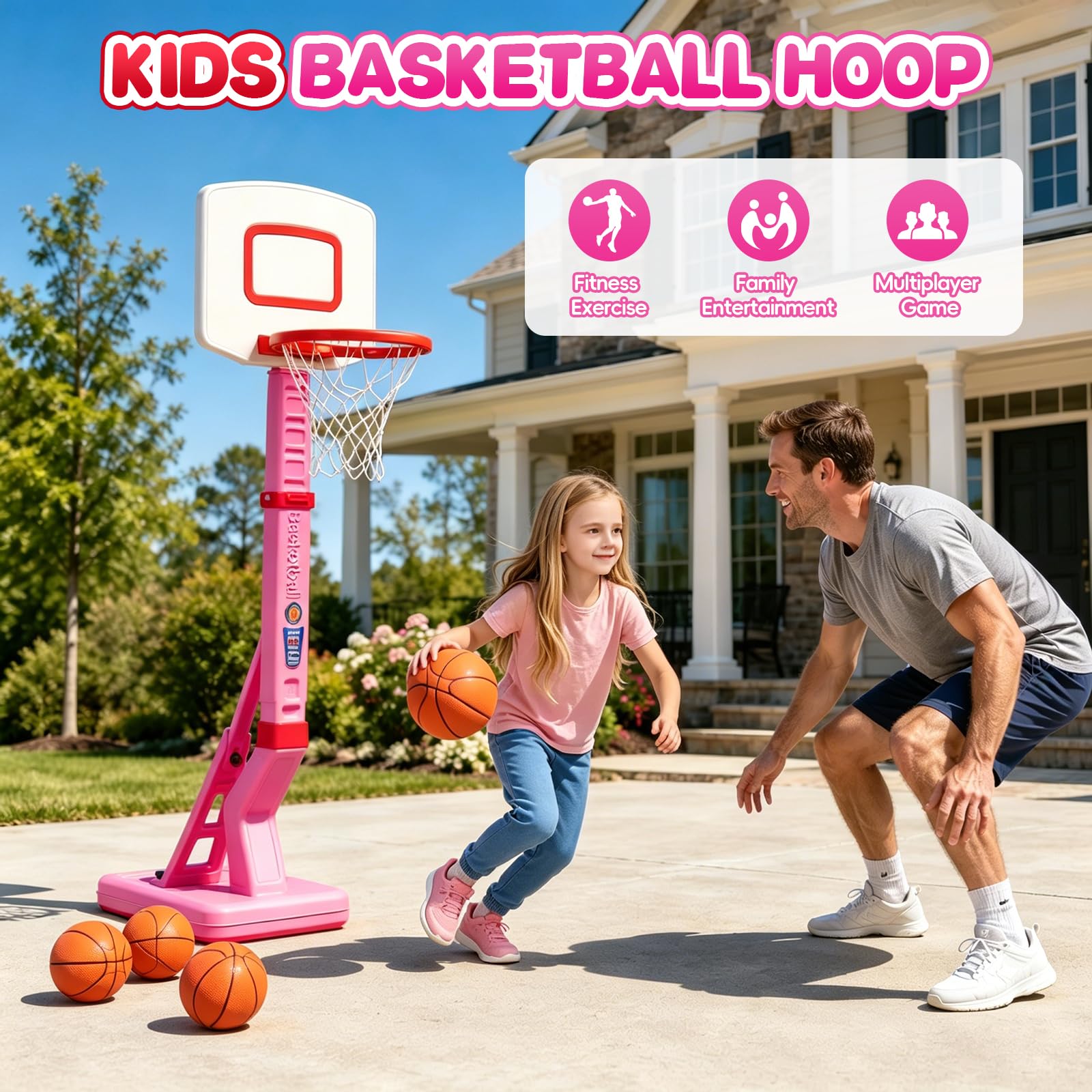 Canestro Basket Bambini, Altezza Regolabile 70-138 CM Con Supporto Mini Canestro Basket Da Camera Per Giochi Per Bambini Dai 3 Agli 8 Anni
