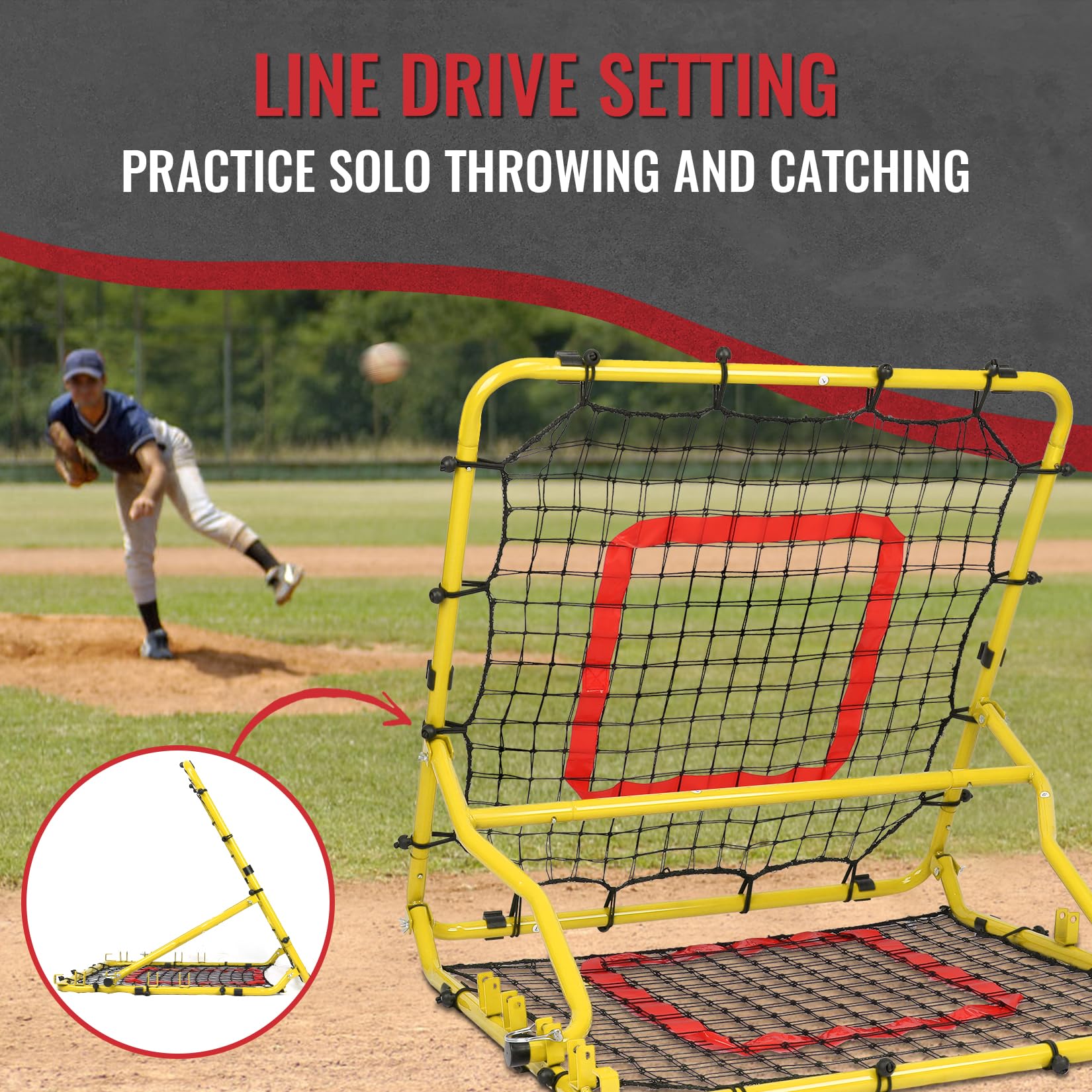 Storgem Baseball Softball Rebounder Net, Pitch Back Rebound Net,Soccer Rebound Net, Fielding Rebounder,Double Sided Adjustable Multi-Sports Pitching Rebound Net for Throwing Practice