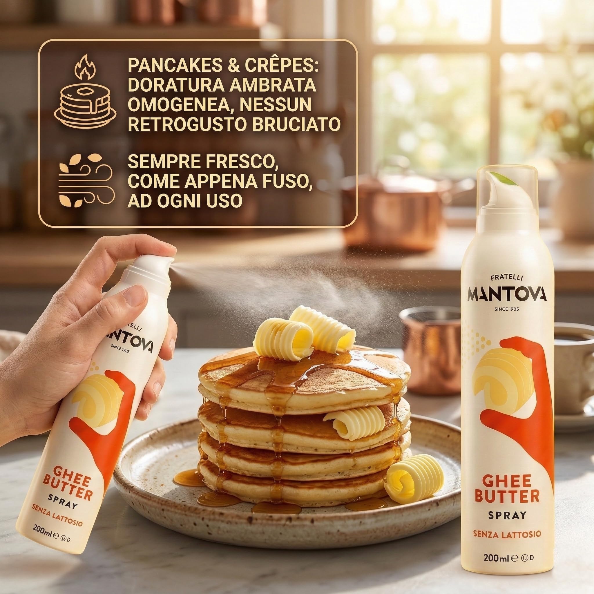 Mantova Ghee Butter Spray Family Pack 6x200 ml – 100% Naturale, Leggero e Facile – Risparmio fino al 90% – Spray e Nebulizzatore, per Cucina, Forno, Padella – Idea Regalo