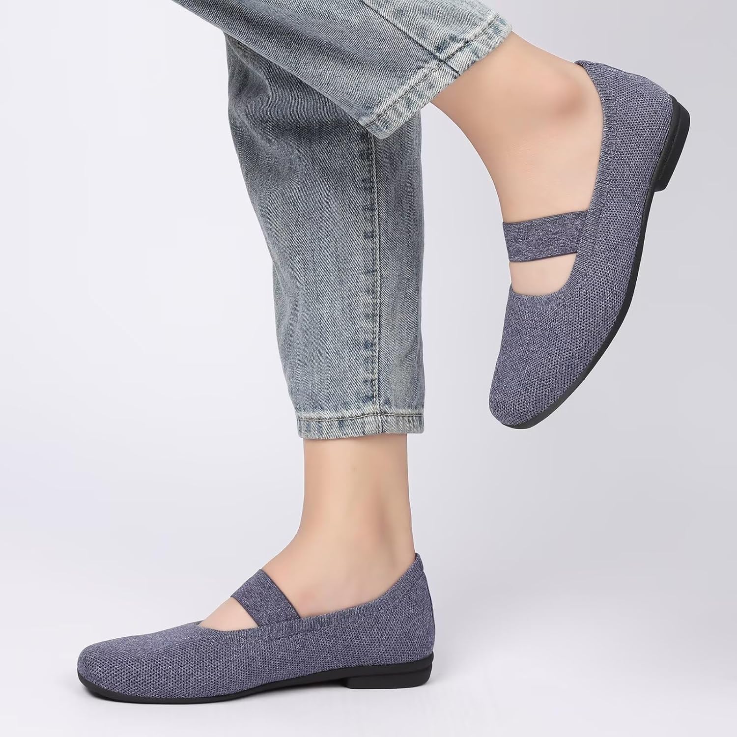 Women’s Flats Shoes Knit Mary Jane Ballet Flat Comfort Walking Dressy Work Office Ballerina Slip-on Shoes with Strap