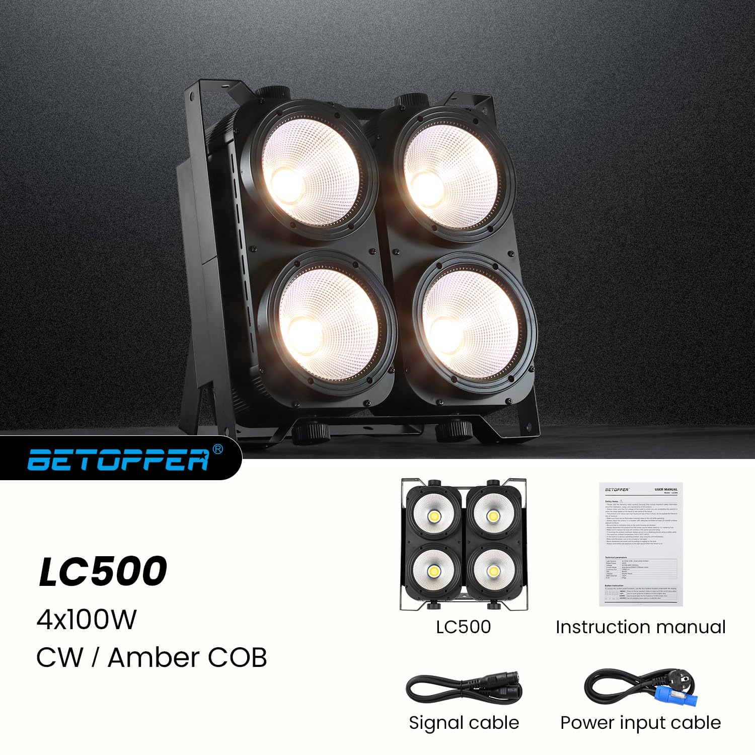 BETOPPER 4 x 100 W LED Par Light Warm Cold White 4 eye COB Stage Light