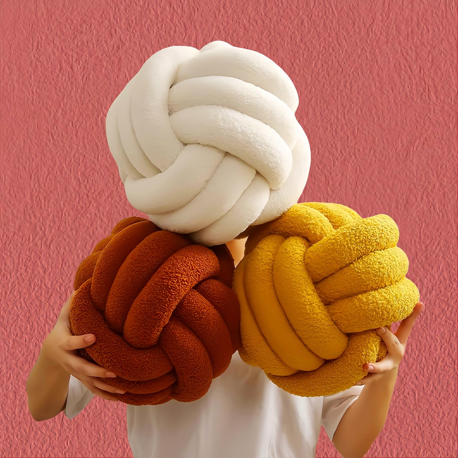 Fay Bless - Cuscino moderno a forma di nodo per la casa, morbido e rotondo, fatto a mano, per camera da letto, letto e soggiorno (Beige, 28CM)